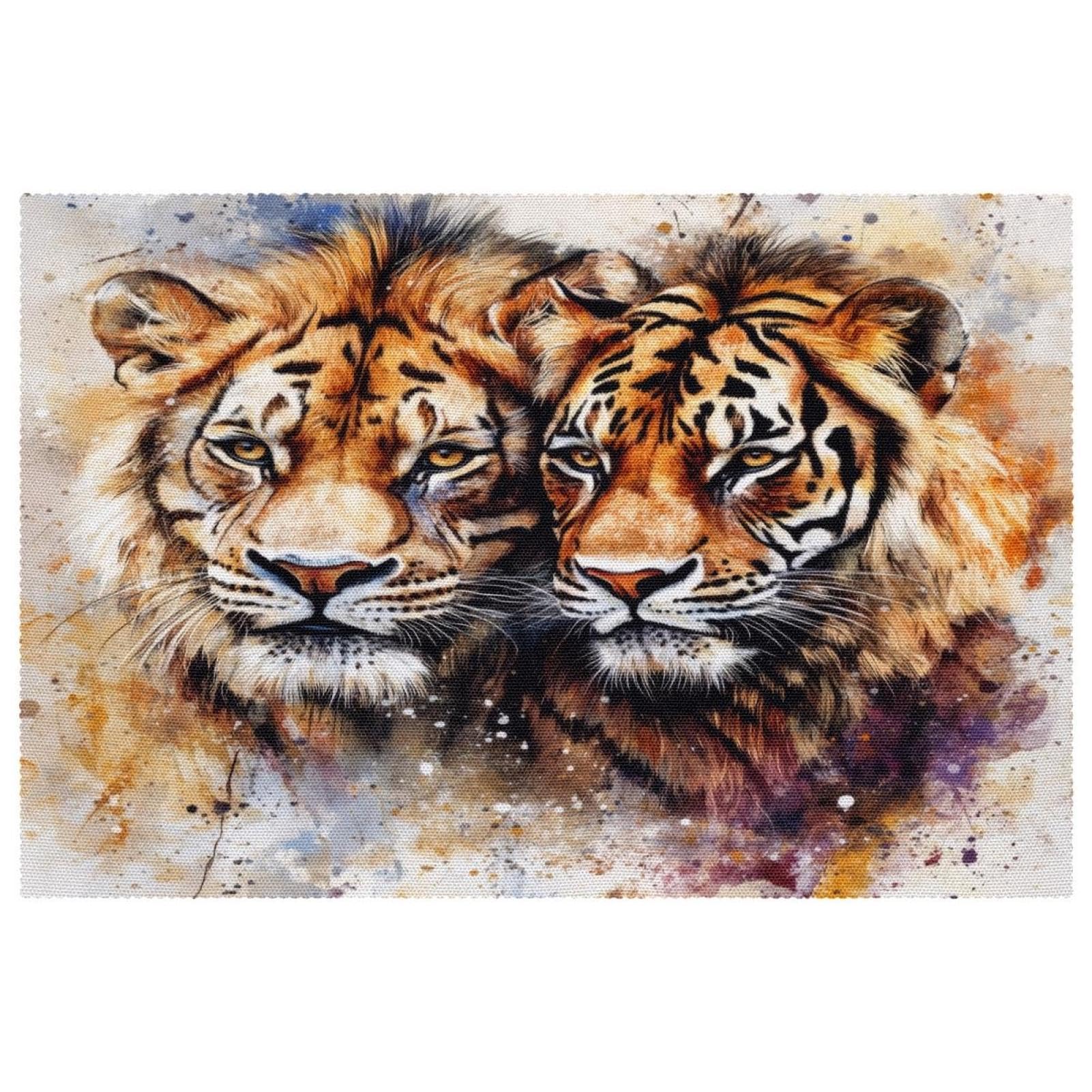 Set de table lion aquarelle x6 antidérapant résistant à la chaleur 30x45 cm