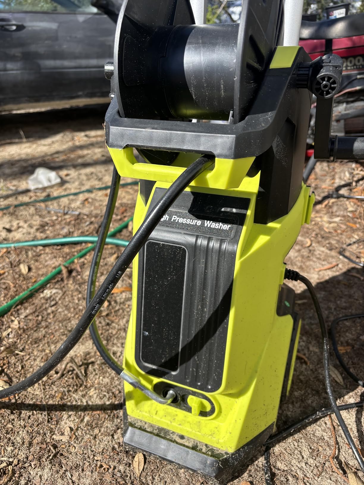 Close-up of the pressure washer's touch screen control panel
