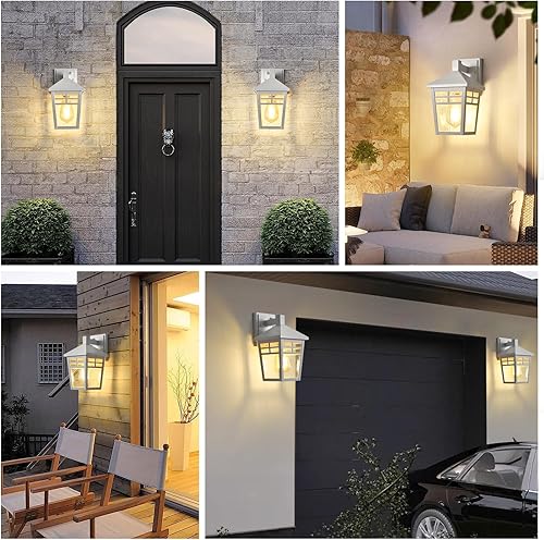 Miniatura 6 de Paquete de 2 lámparas de pared del atardecer al amanecer, lámpara exterior de montaje en pared, farol de pared de aluminio antioxidante blanco con