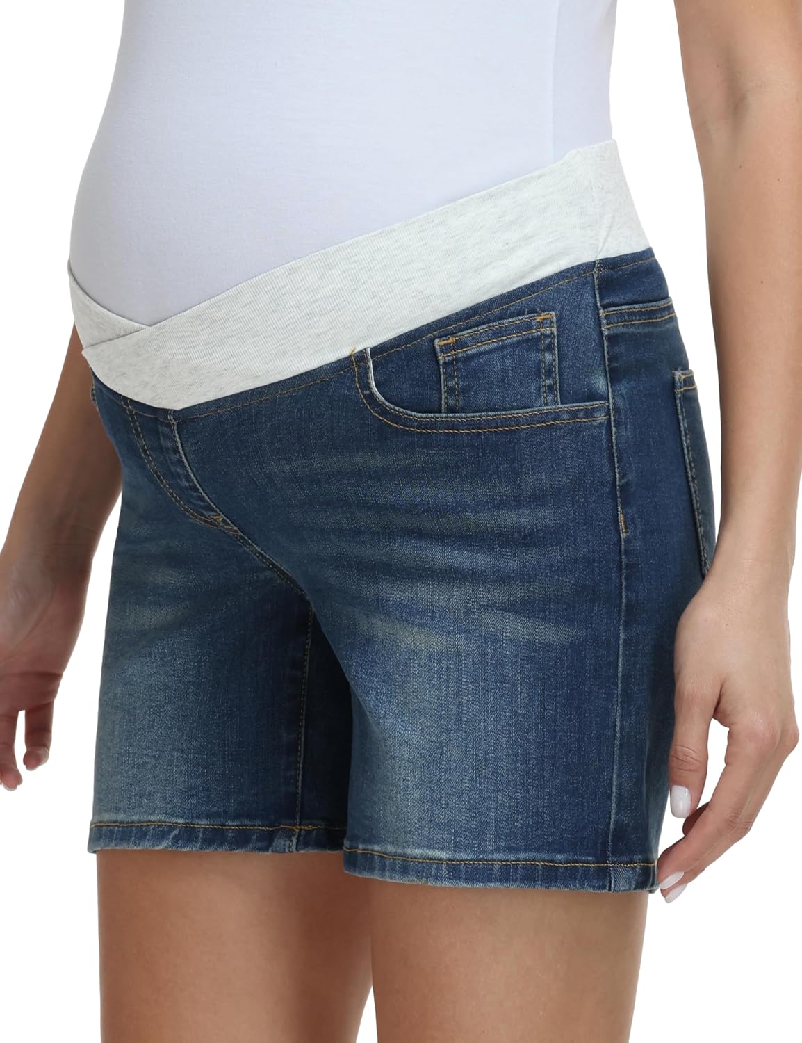 Foucome Women's Maternity Jean Shorts Under Belly Trendy Stretchy Denim Shorts Summer Pregnancy Shorts