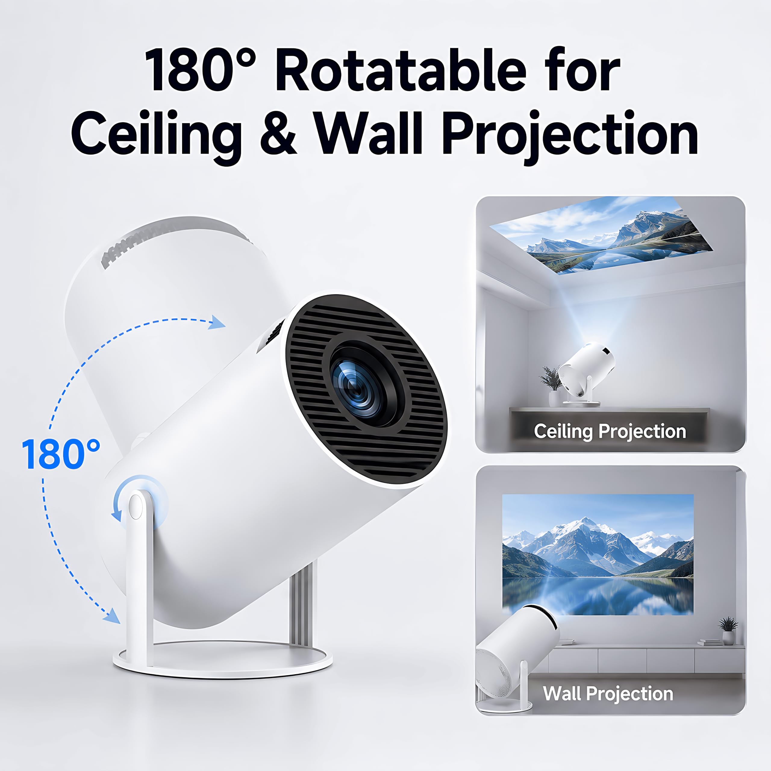 Mini proiettore con WIFI e Bluetooth, supporto portatile 4K, Android 13, Keystone automatico, girevole a 180°, schermo da 40"-150" piccolo proiettore HY300 Pro