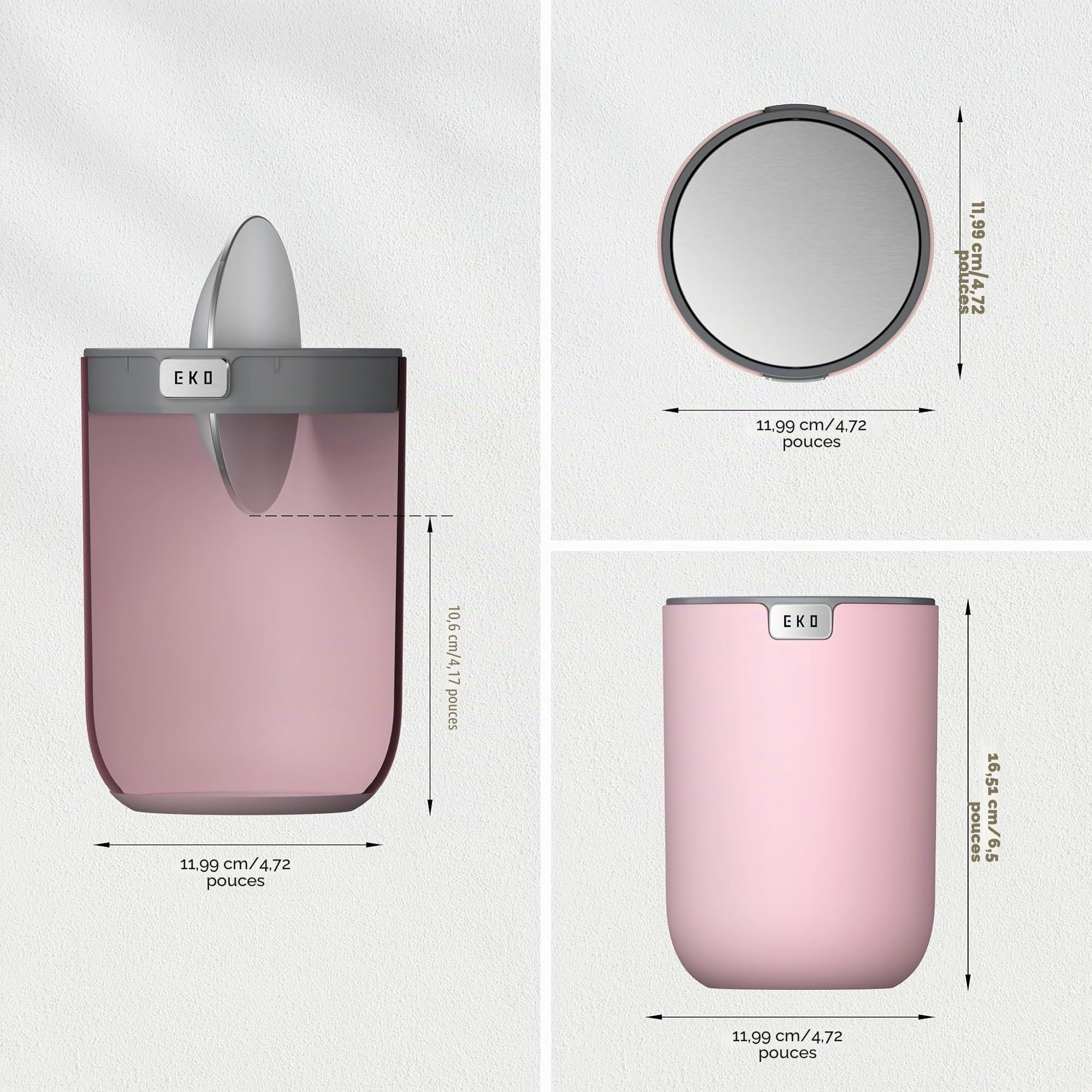 EKO Mini poubelle de bureau ronde avec couvercle basculant - 1,2 l Petite poubelle de table pour bureau, maison, voiture (rose)