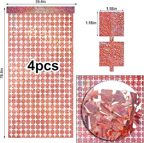 Miniatura 6 de Paquete de 4 cortinas de papel de aluminio, color oro rosa metálico para cumpleaños, despedidas de soltera, bodas, despedidas de soltera