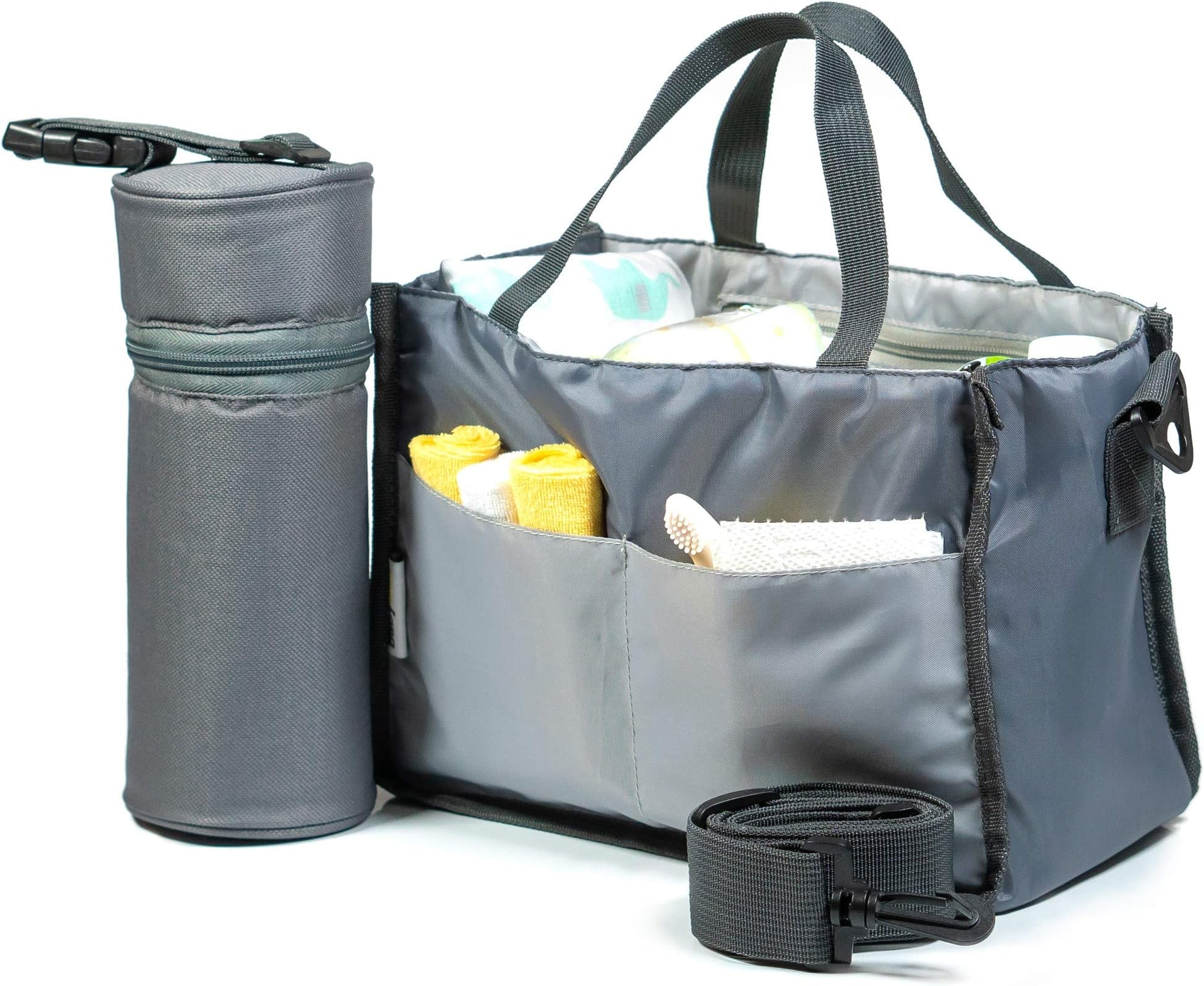 BABYBOO Diaper Bag Insert Organizer for Totes, Handbag, Backpack with BOTTLE BAG INCLUDED | Holds Diapers, Wipes, Bottle, Swaddle Blankets, Baby Toys, Sanitizer, Keys, Smartphone.(Grey)