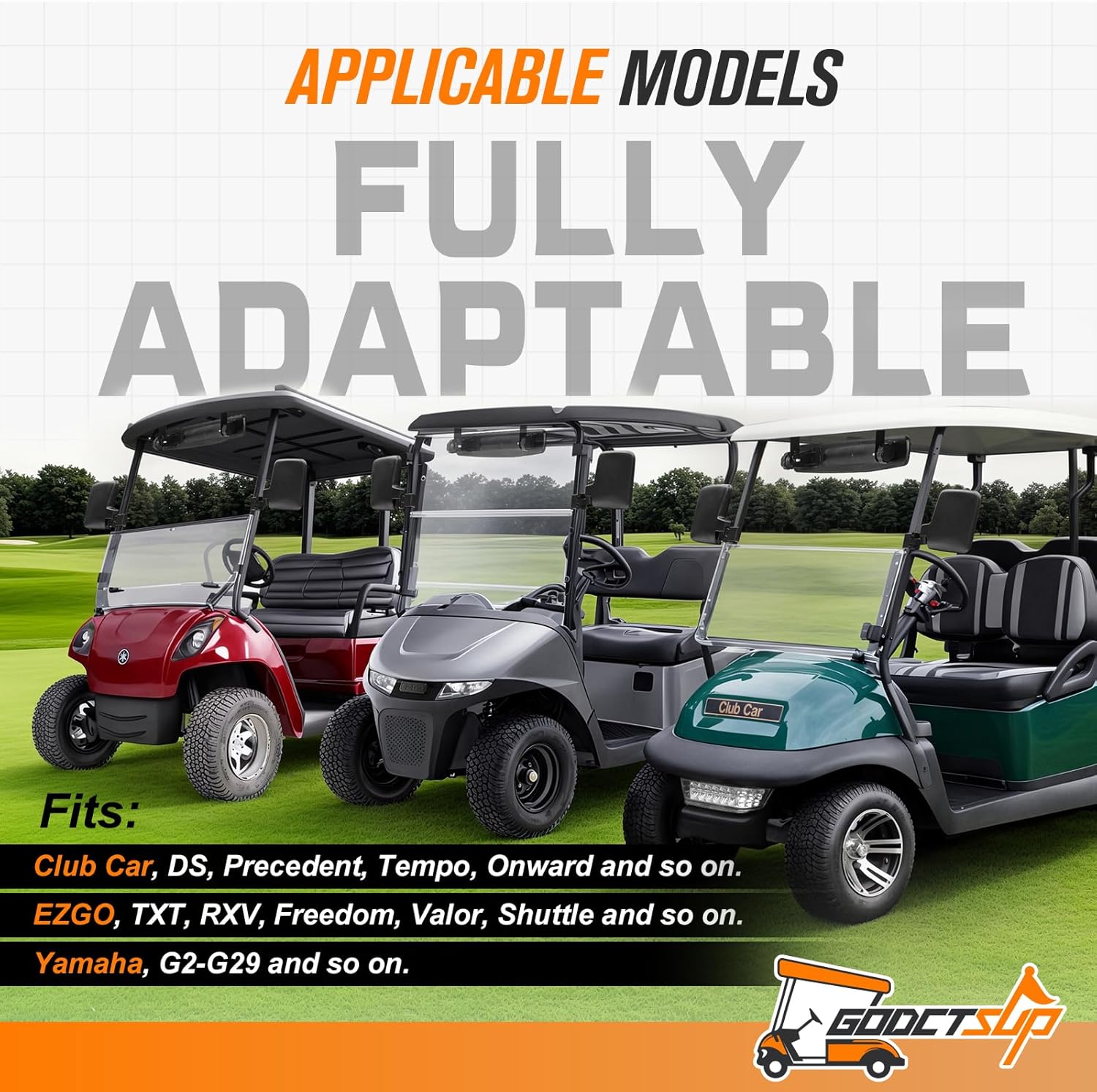 Golf Cart Mirrors, Universal Panoramic Golf Cart Rear View Mirror & No Drilling Golf Carts Side Mirrors Kit for Club Car EZGO YAMAHA and Others Carts, Durable Anti-Shudder, Safety Upgrade