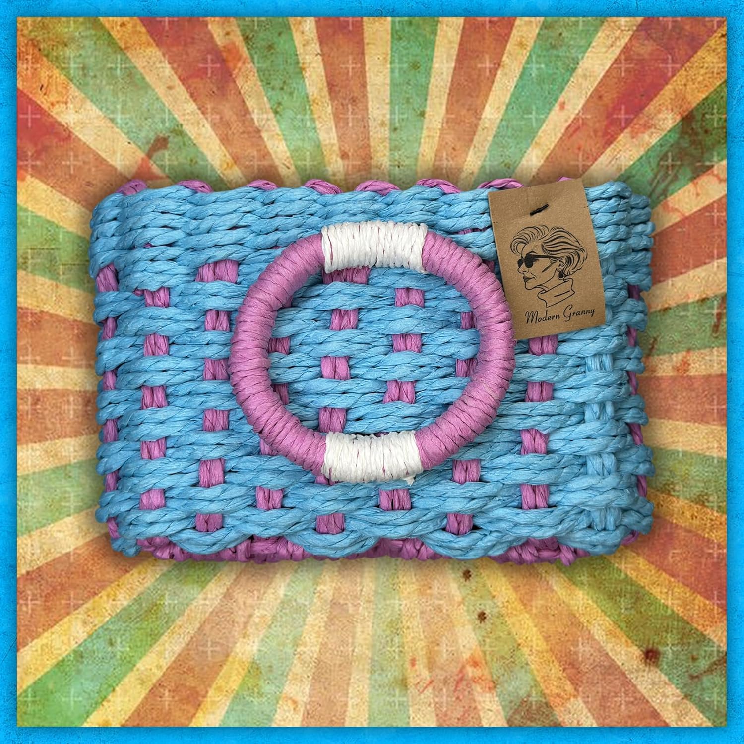 MODERN GRANNY Handmade Paper Rope Basket Set of 3, Pop Art Home Decor Storage Bin, Bohemian Shelf Basket, Nursery Bathroom Bin, Office Organizer, BLUE