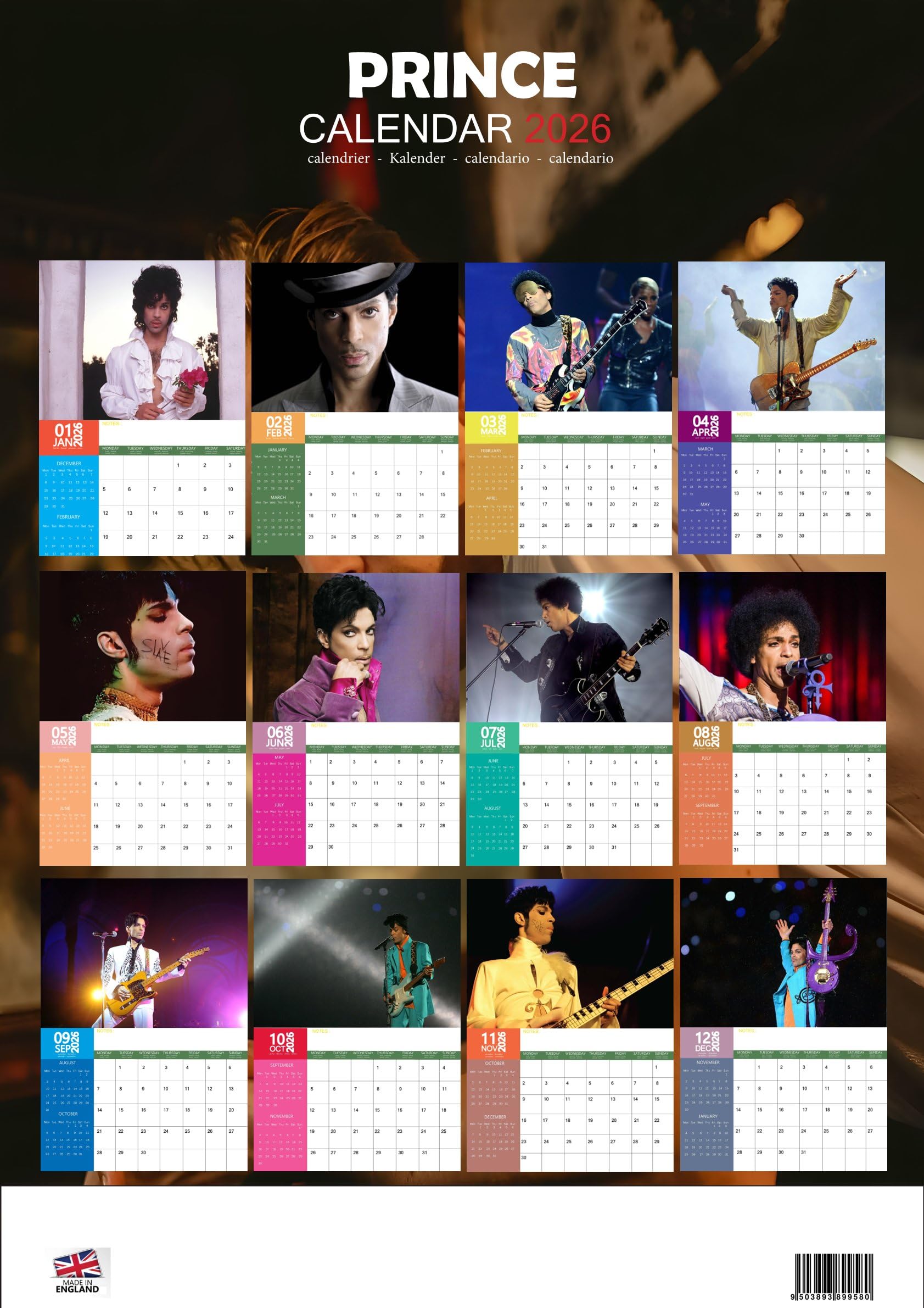 Purple star - Prince, 2026 Calendar, A3, Wirobound, Full Colour, Free Pack of Calendar Stickers - Image 2