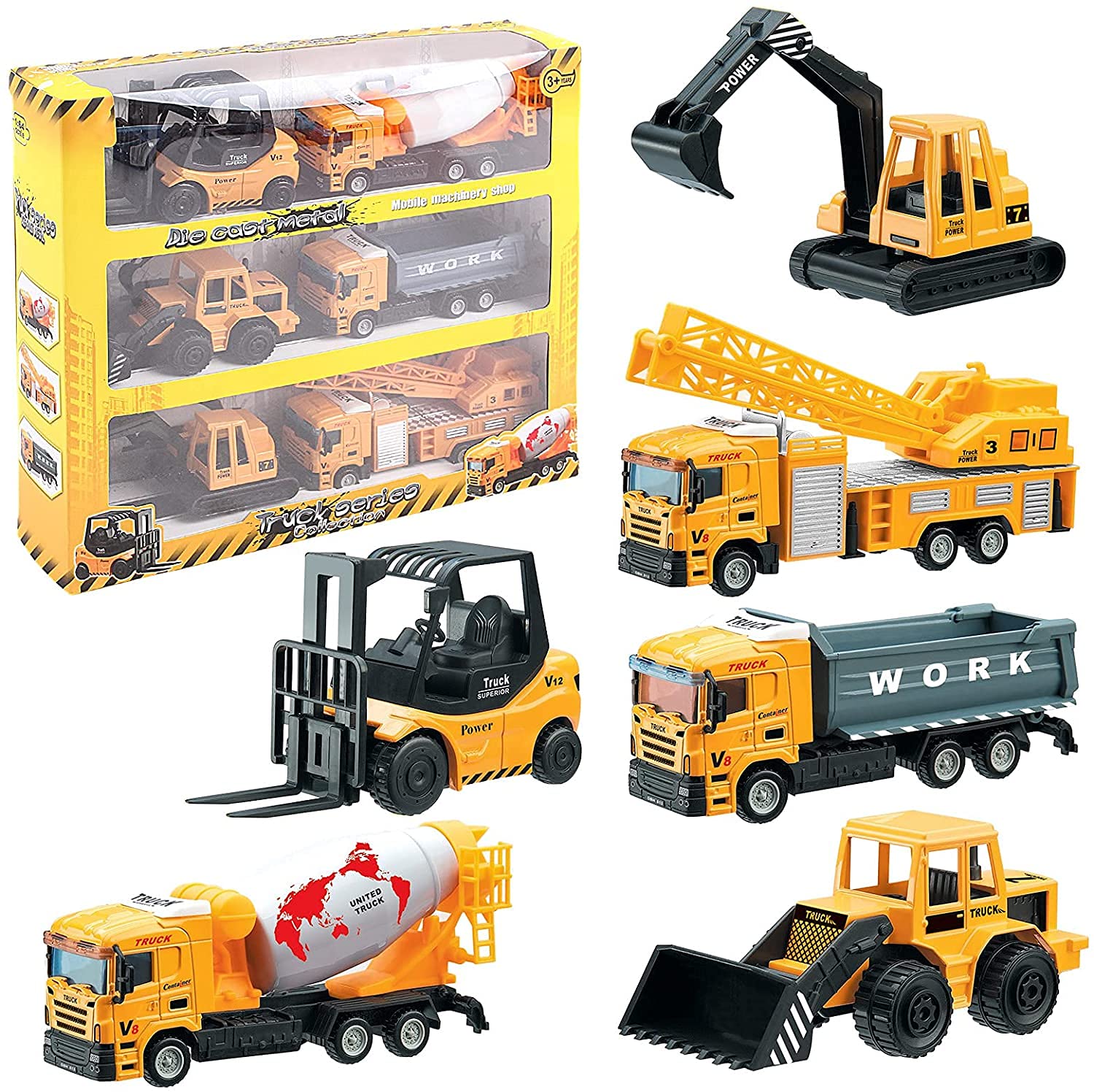 deAO DieCast Construction Trucks Play Truck Toy Set with a Carrier Truck, Vehicles, Map and Toy