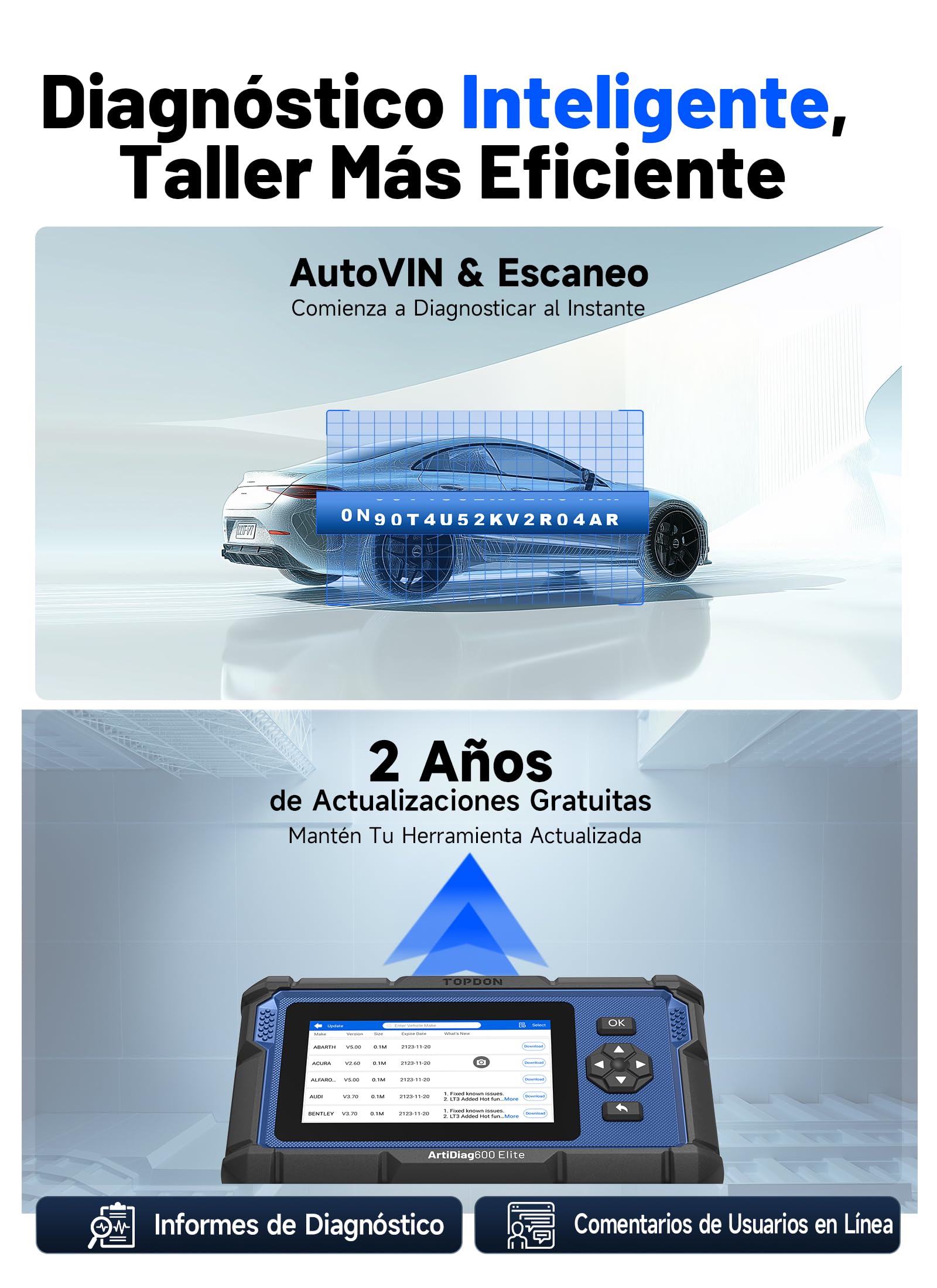 TOPDON ArtiDiag600 Elite Escáner OBD2 Herramienta de Dagnóstico Completo, 13 Servicios, FCA/SGW, AutoAuth, Diagnóstico Coche Multimarca con Can-FD, 2 Años de Actualizaciones Gratuitas