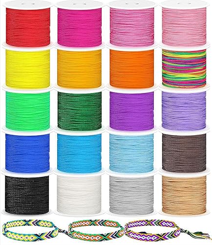 BetterJonny - Cuerda de nailon de 1000 yardas para pulseras, 20 rollos de 0.031 in, cordón de nudo chino de nailon para cuentas Kumihimo macramé,