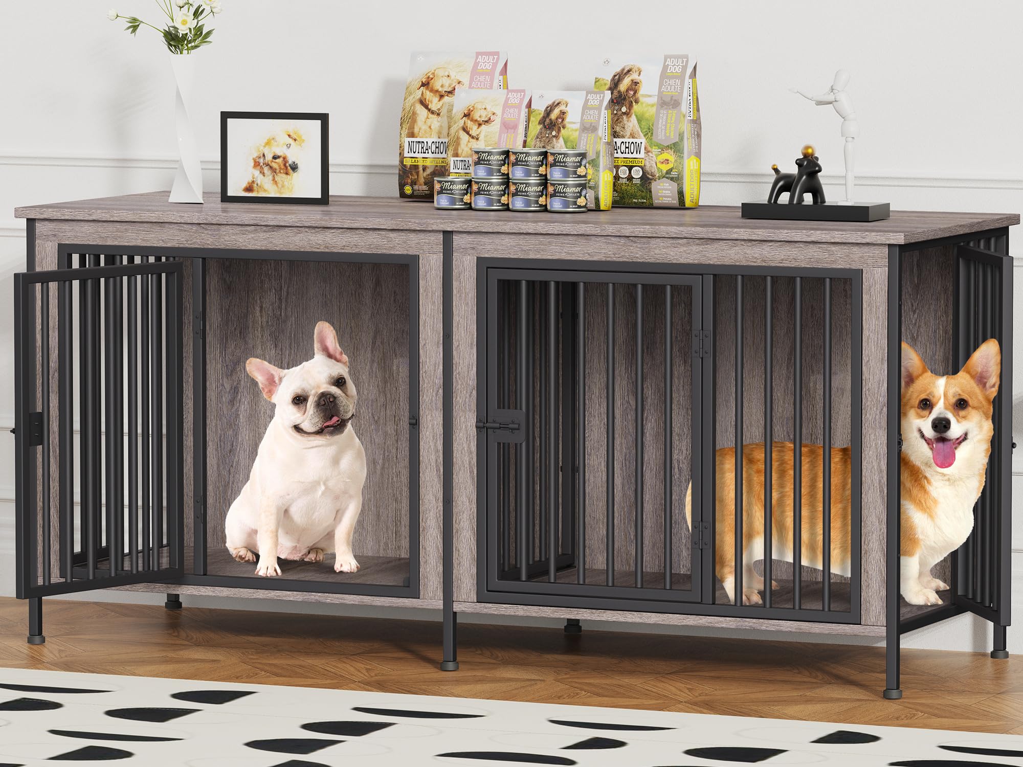 EasyCom Dog Crate Furniture for 1 or 2 Dogs, Heavy Duty Single/Double Dog Crates for Small/Medium/Large Dogs, Dog Kennel Furniture Indoor as TV Stand,