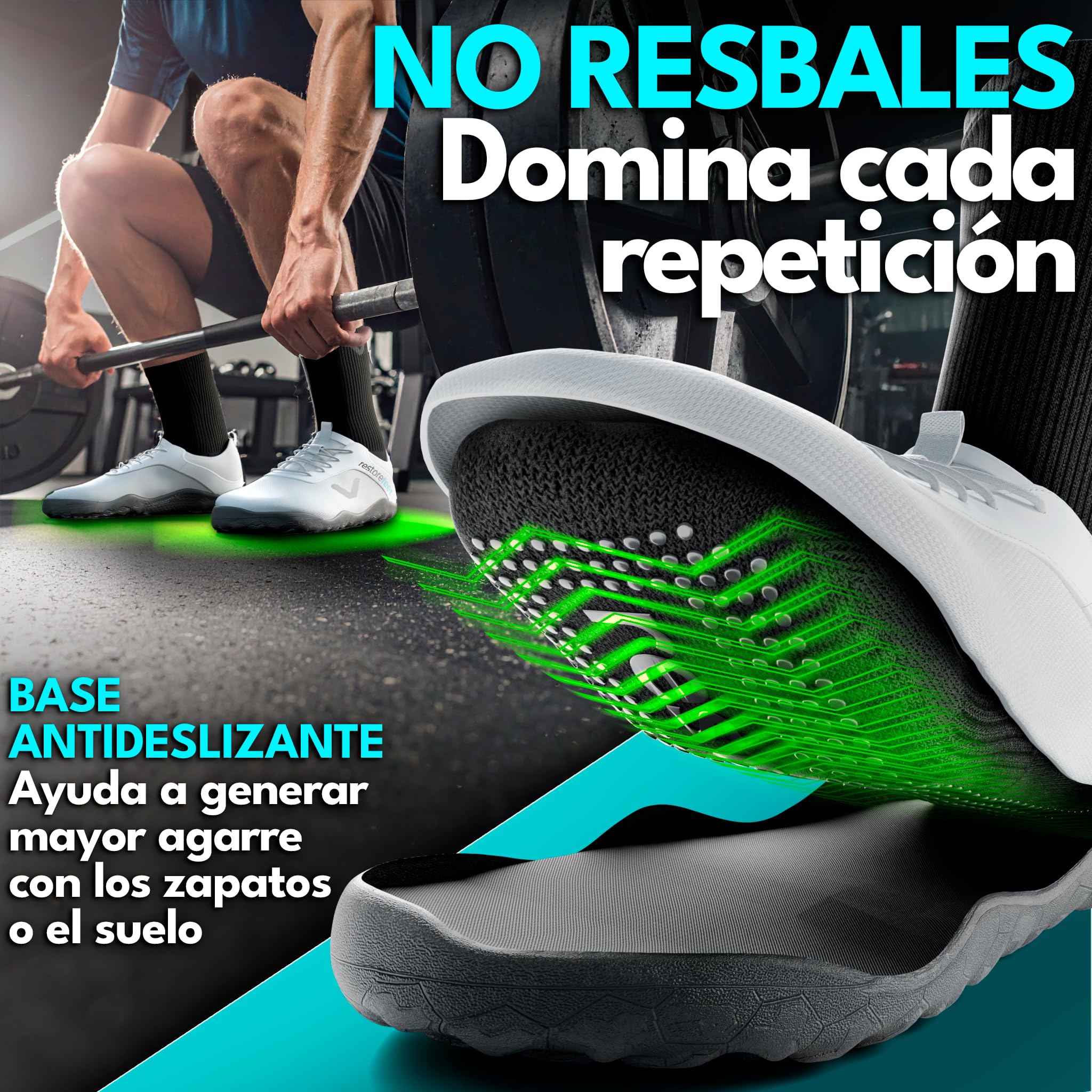 RestoreFeet Barefoot Calcetines Antideslizantes Mujer y Hombre – Calcetines Pilates para Yoga y Fitness, Diseño Anatómico, Antirrozaduras y Antisudor