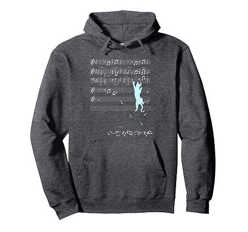 Cat Music Sheet Musical Notes Climbing Kitten Silhouette Pullover Hoodie