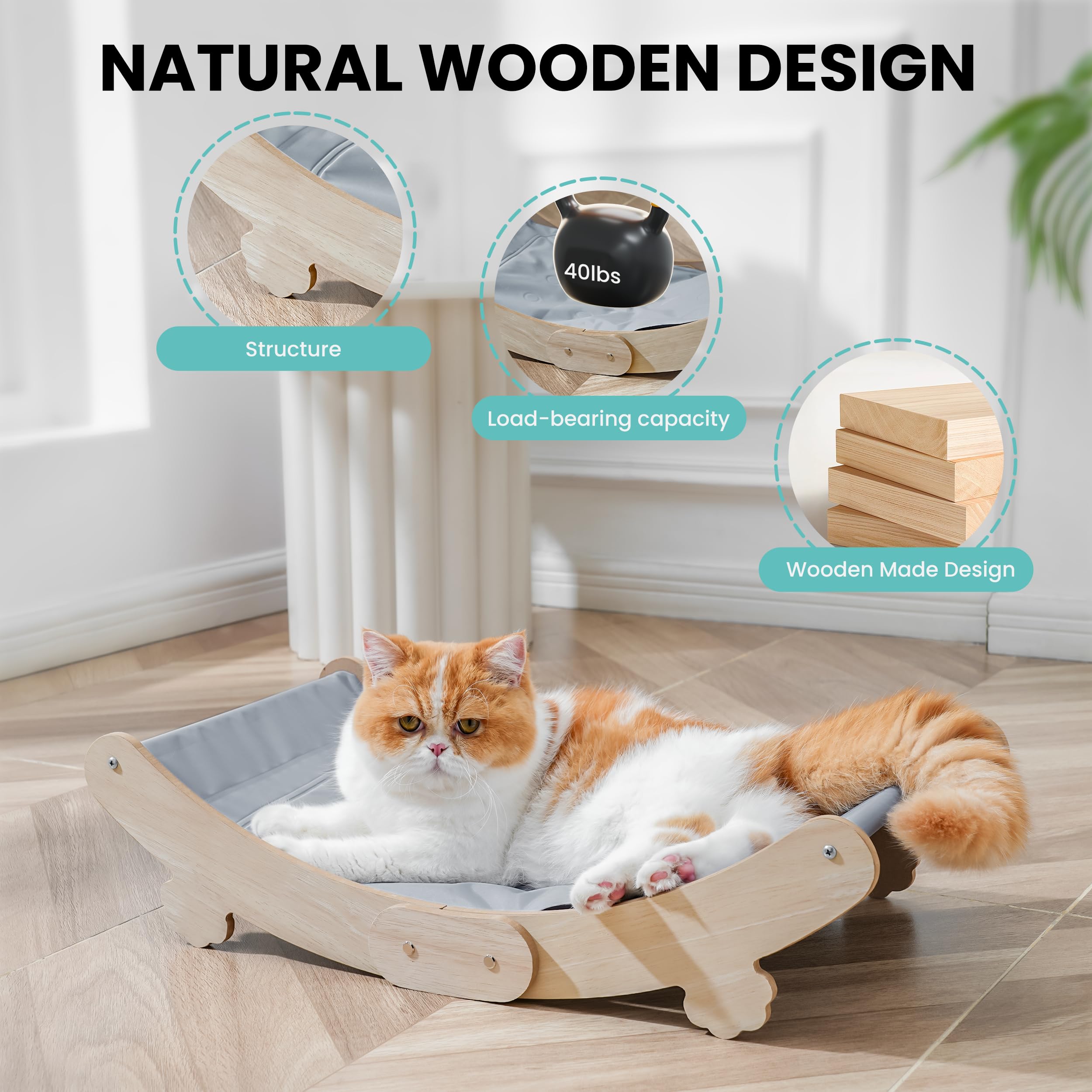 HiPetpy Cooling Cat Bed Hammock with Water Mat, Waterproof Elevated Cat Beds Chair with PVC Fabric, Curved Design, Pet Furniture Couch, Summer Pet Bed for Indoor Use, Grey