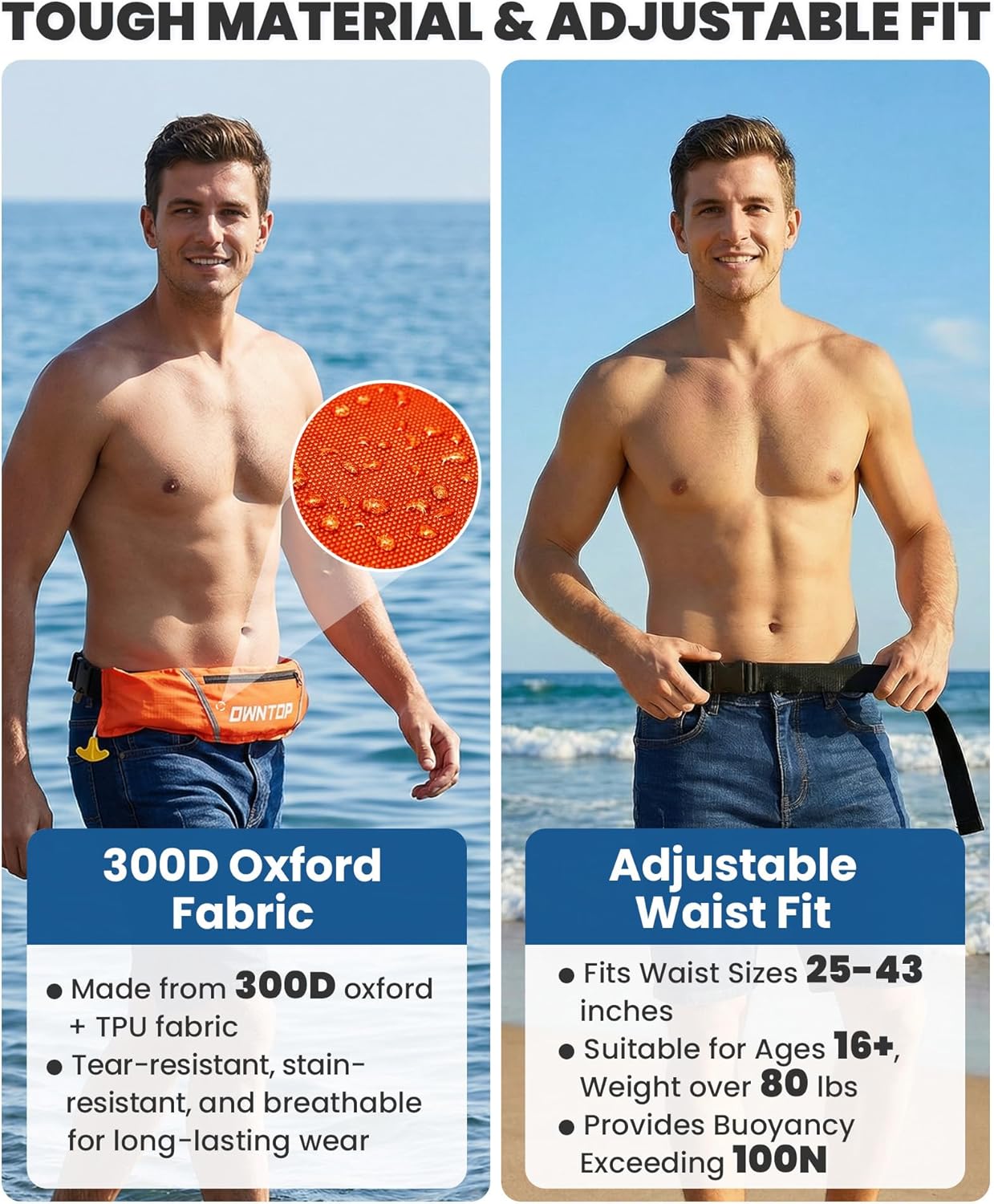 Owntop Manual Inflatable Belt Pack, Adults Swim Jacket with Blowpipe & Whistle, 24g CO2 Cylinder Included, Low Profile for Kayaking, Fishing, Paddle Sports