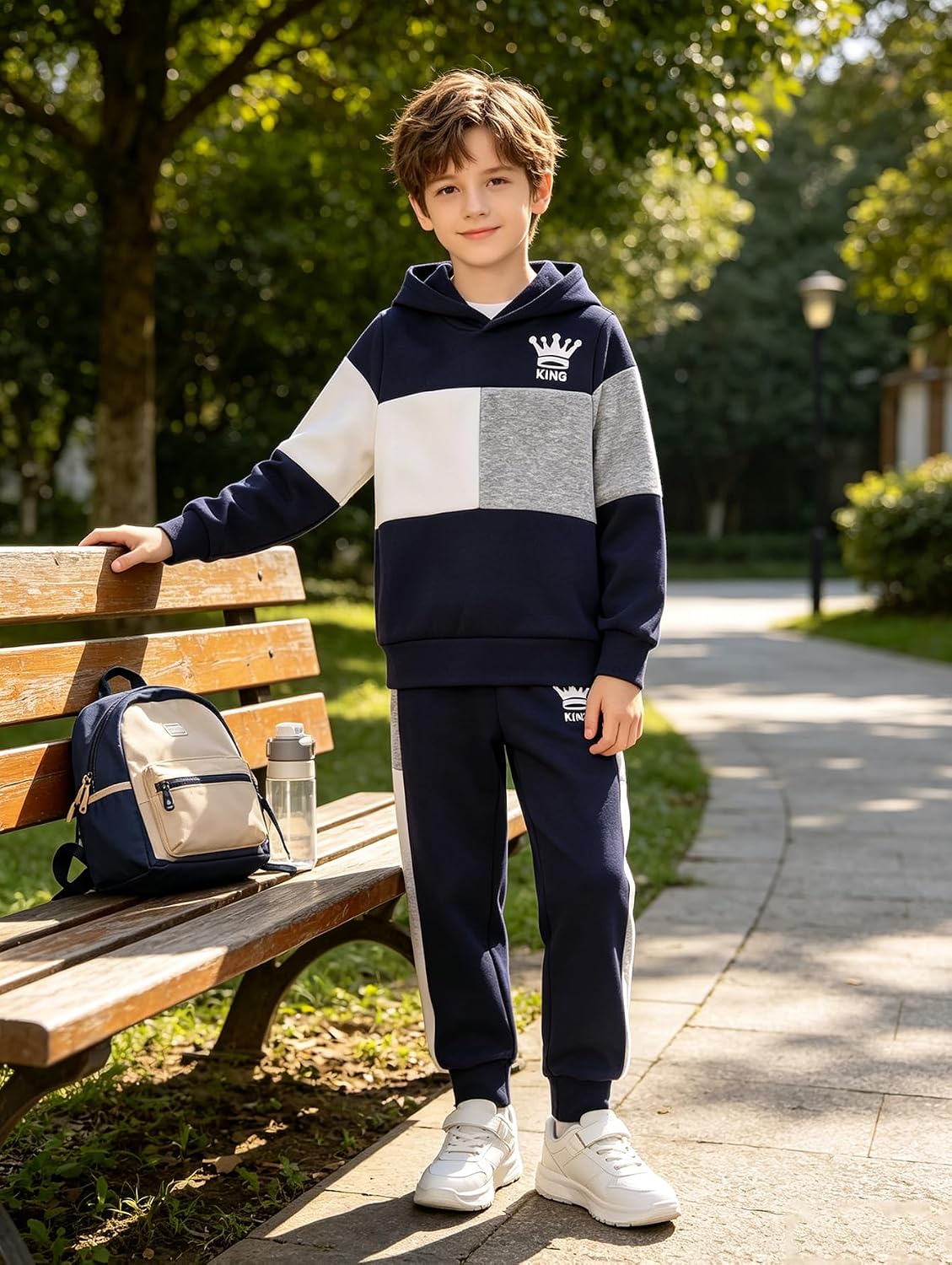 Boy's 2 Piece Outfits Long Sleeve Hooded and Sweat Pants 3-12Y