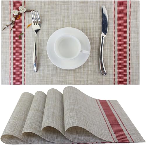 Miniatura 23 de Juego de 6 manteles individuales para mesa de cocina, lavables, 12 x 18 pulgadas, manteles individuales tejidos de PVC fáciles de limpiar (azul Azul