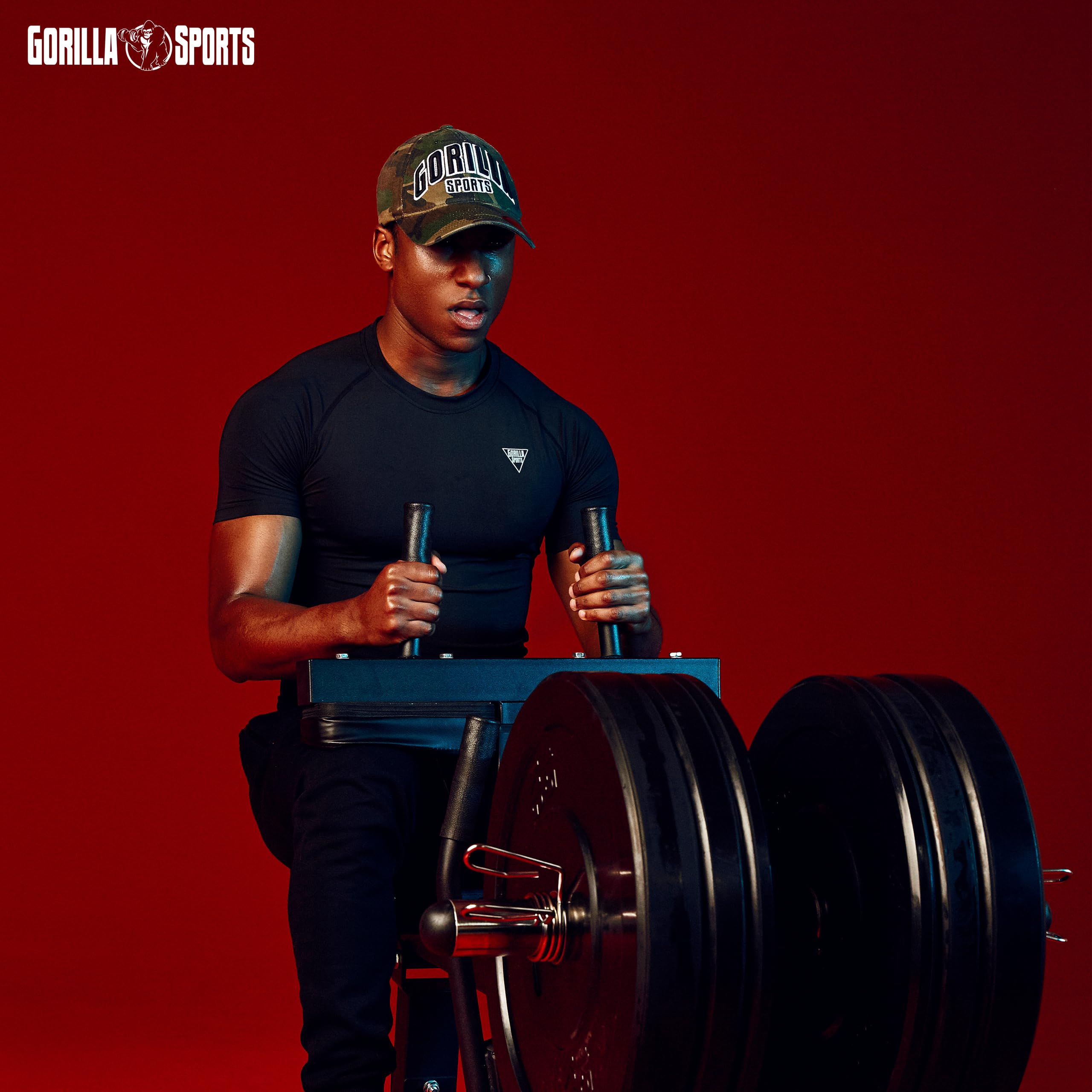 Gorilla Sports® Panca per Polpacci - 126 x 61 x 100 cm, Regolabile in Altezza in 5 Posizioni, con Supporto per Dischi Pesi da 30mm e 50mm, 2 Chiusure a Molla, Nero - Calf Machine, Palestra, Fitness