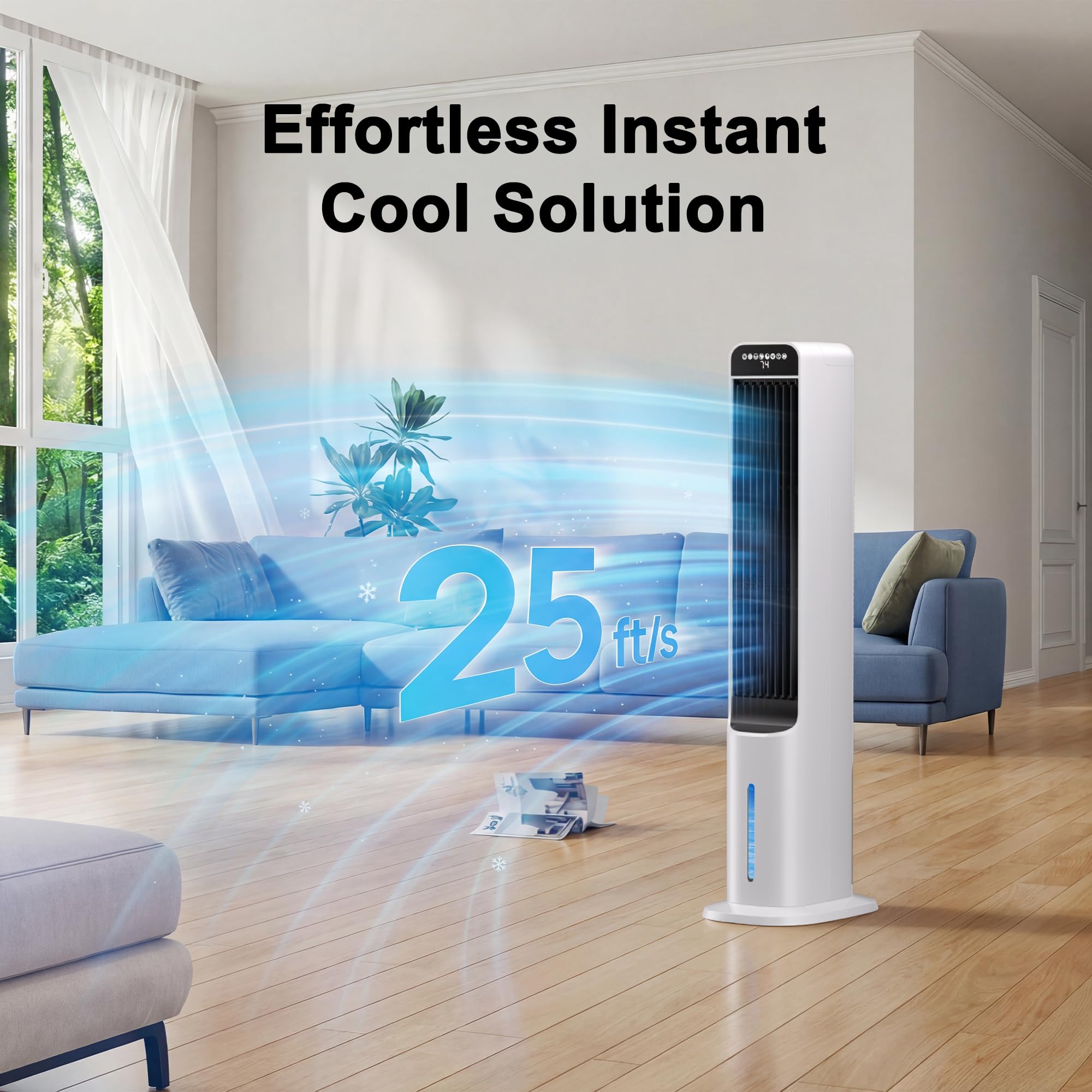 Windowless Portable Air Conditioner, 41 Inch Cooling Fans that Blow Cold Air, 3-in-1 Tower Fan with Remote, 3 Speeds, 120° Oscillation Swamp Cooler, 12H Timer Evaporative Cooler for Bedroom Indoor Use — view 3