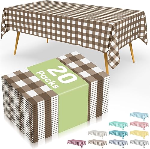 Miniatura 32 de Smiry Paquete de 8 manteles desechables a cuadros, mantel de plástico impermeable de 54 x 108 pulgadas, manteles rectangulares a cuadros caqui y