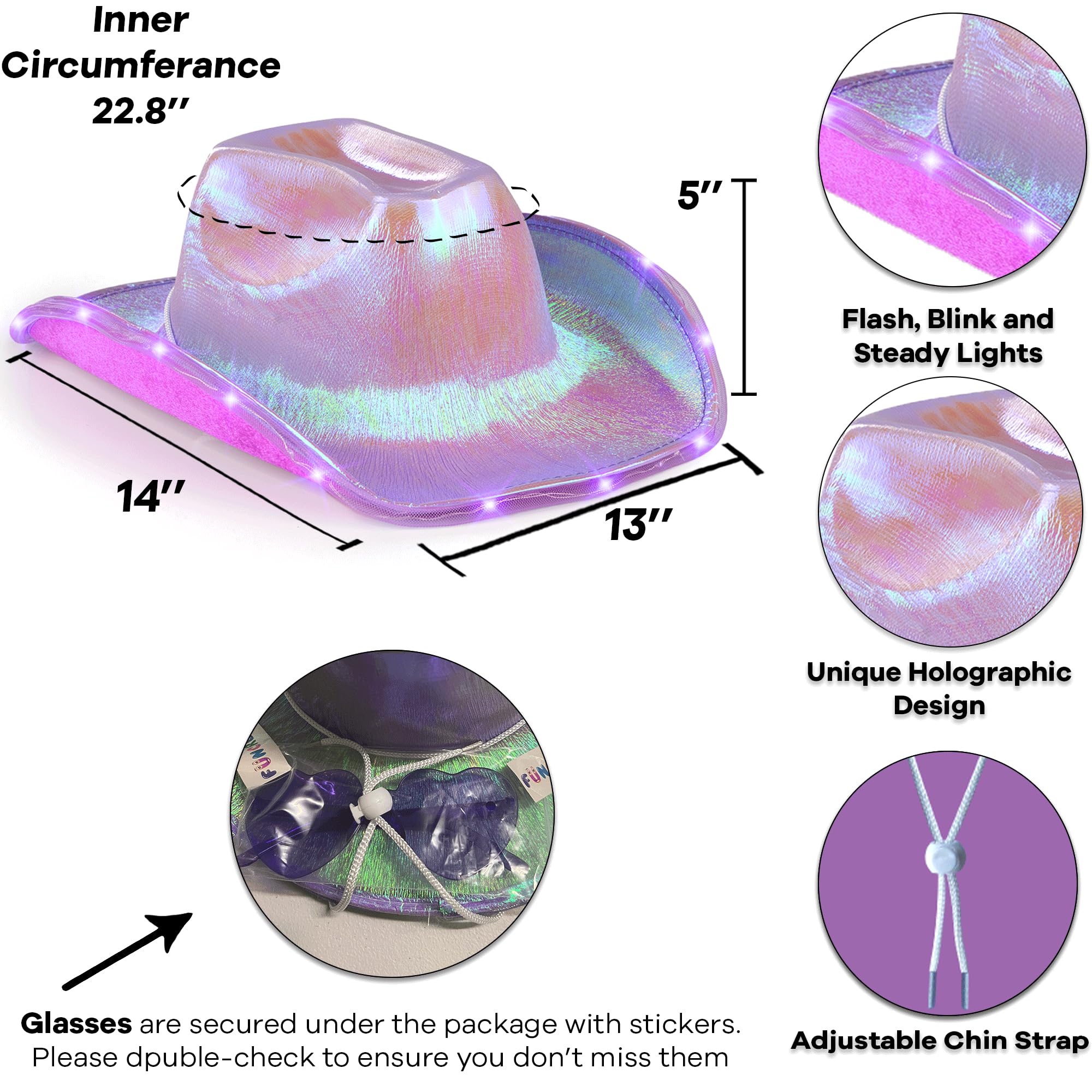4737 Light Up Disco Cowboy/cowgirl Hat, Holographic Space, Led Purple CUSTOM Disco Cowboy Hat: Purple Holographic Rhinestone  main image 3