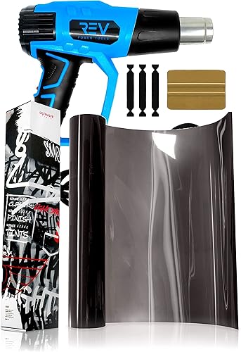 VViViD + Ultimate Faro trasero luz tinte humo Wrap (12 pulgadas x 7 pies) + pistola de calor profesional, espátula dorada 3M y puntas de fieltro N1