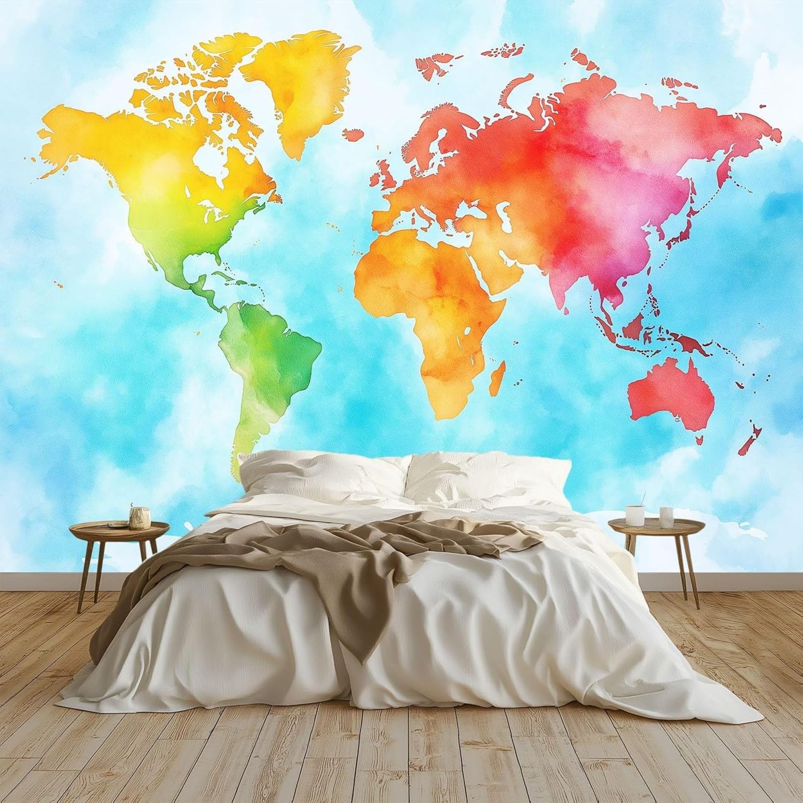 Hgjdjhnf 3D Background Watercolor World Map Photo Wallpaper Wall Decor Design Pattern Wall Decor For Living Room Bedroom Office Hallway Blue 150Cm X 105Cm
