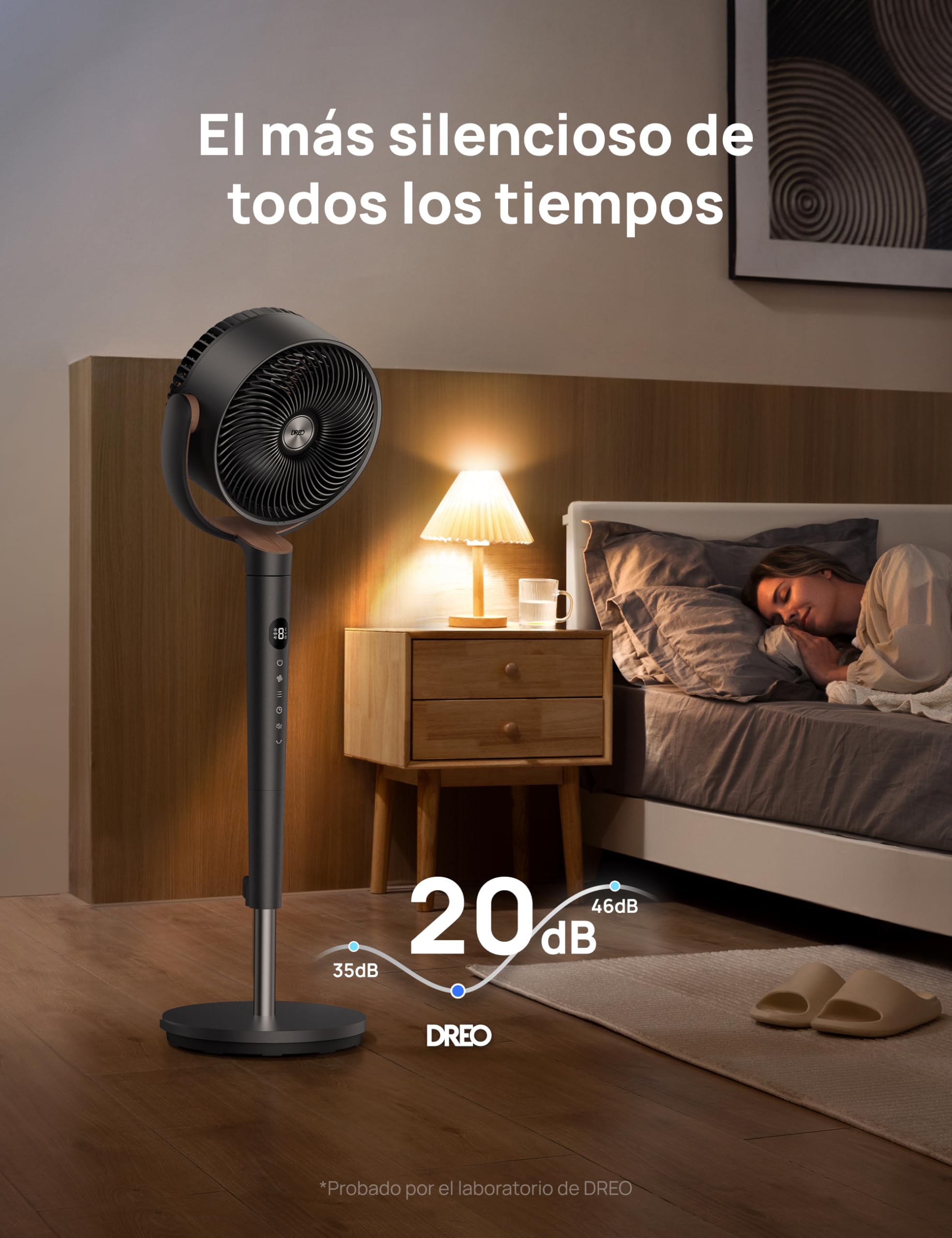 Dreo ventilador de pie muy silencioso con control remoto, ventilador grande 20 dB con motor CC, oscilación 120°, 3 modos, altura ajustable 94–107 cm, ventilador de suelo TurboPoly™ 512