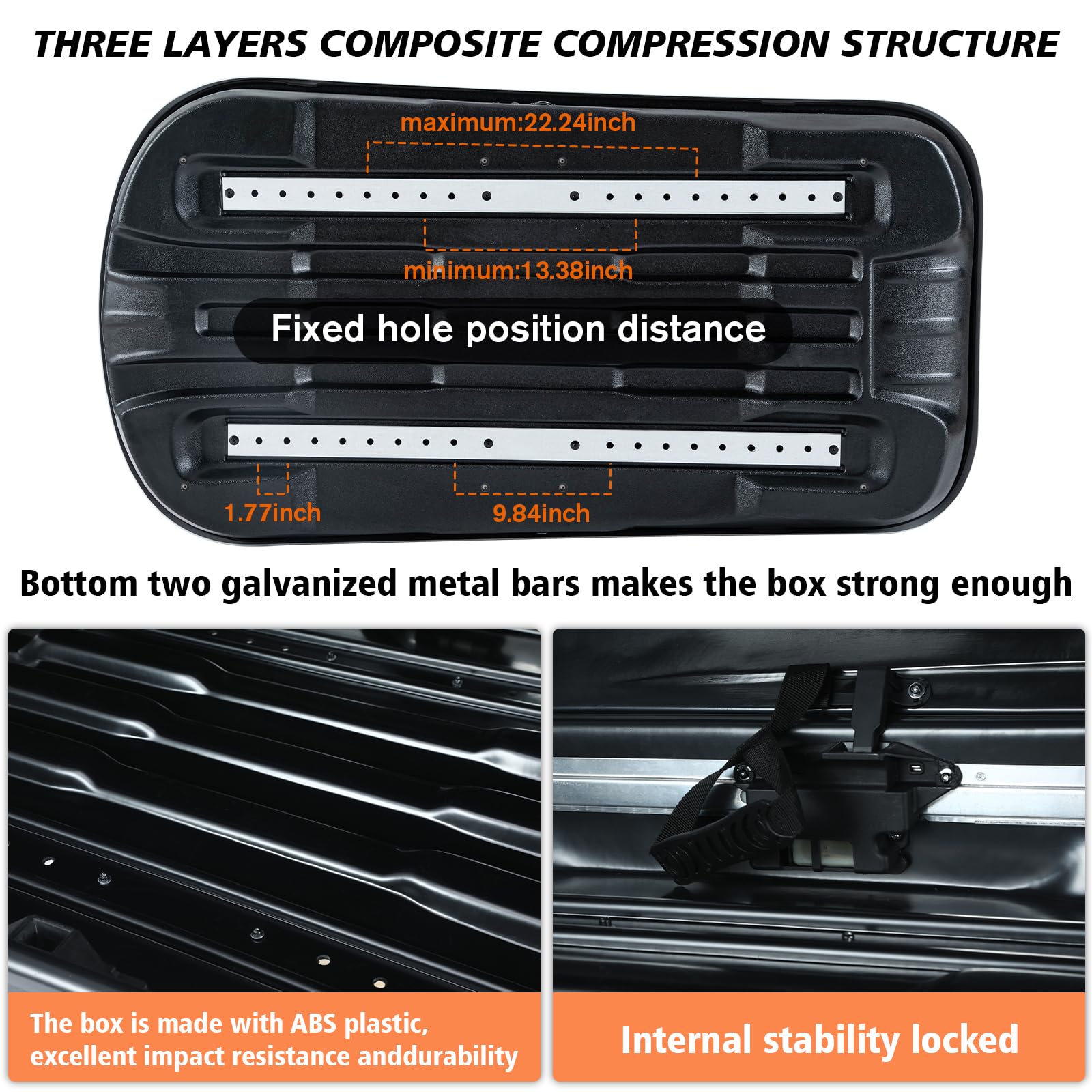 Heavy-Duty Rooftop Cargo Box, 3D Diamond Embossing Style Weather-Resistant Hard-Shell Roof Storage Box with Security Locks, 130 LBS Capacity, 14 Cubic Ft, 56