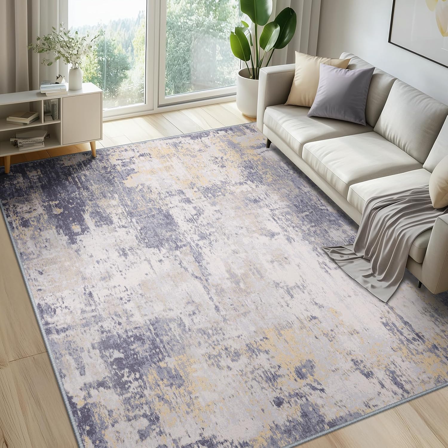 Tappeto Salotto Grandi 160 x 230 cm Tappeto Corridoio Antiscivolo Morbido Pelo Corto Tappeti per cucina Pranzo Soggiorno Camera da Letto Modern Abstract Purple Beige Gray White