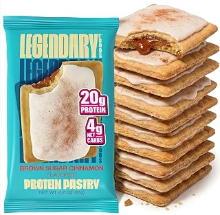 Legendary Foods 20g Protein Pastry Brown Sugar Cinnamon Low Carb Meal Bar | Low Glycemic, Gluten Free Protien Snacks, Healthy Keto Snack Box, 10x Zero Sugar Energy Bars, Bariatric Diabetic Friendly