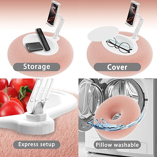 Miniatura 3 de KABCON Soporte de almohada para tablet Kindle, soporte de teléfono de poste de aluminio ajustable en 360 con tela de felpa suave para