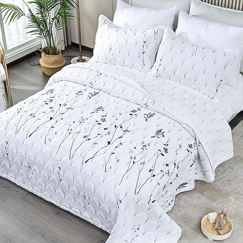 Miniatura 10 de Juego de edredón de pájaro negro tamaño King colcha reversible de algodón de 3 piezas juego de colcha de 100 hilos juego de colcha de 3 piezas