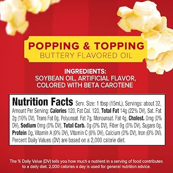 Orville Redenbacher's Popcorn Oil, Butter Flavor, Movie Night Supplies, 16 fl oz. (Pack of 6)