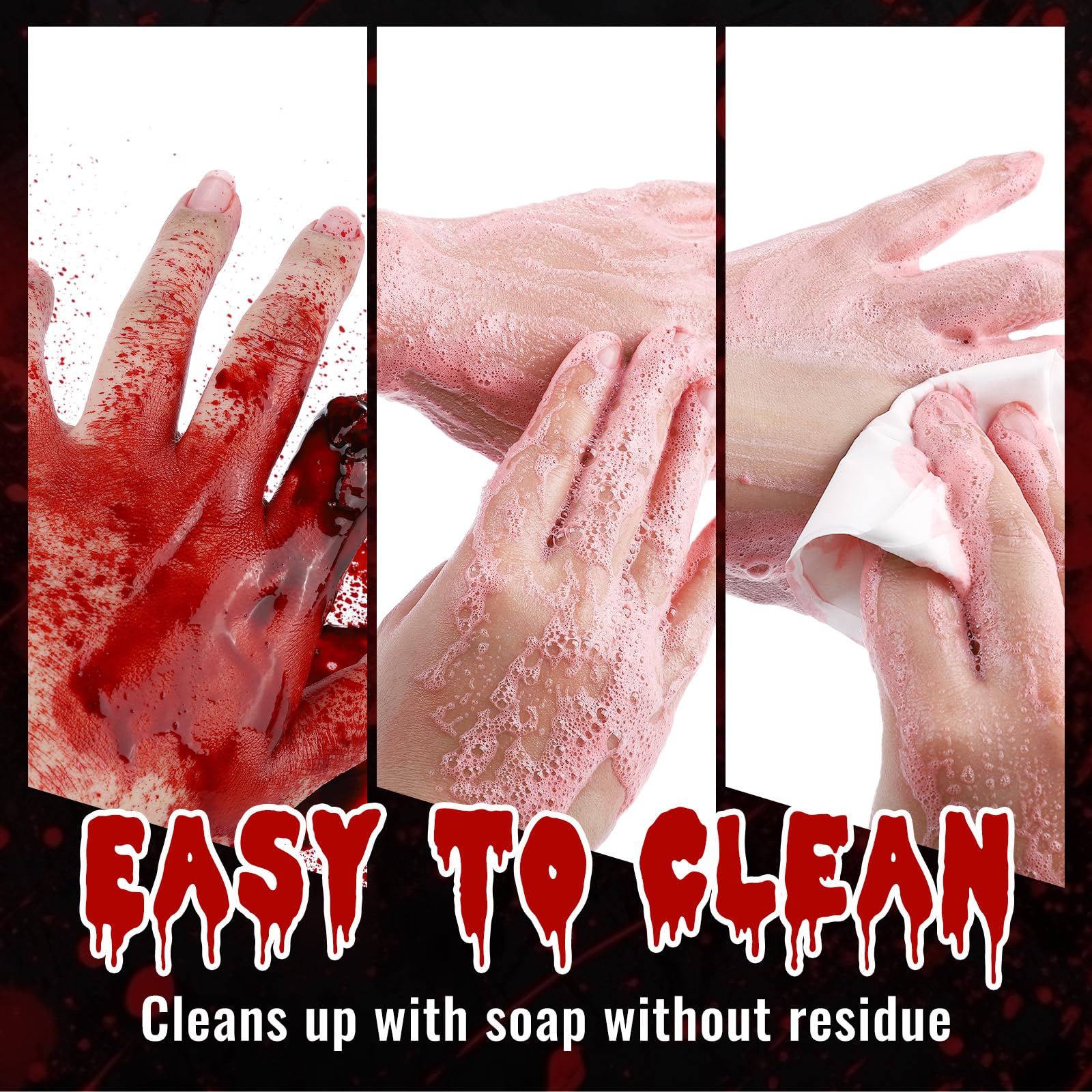 Sangre falsa de Halloween, sangre comestible de escenario de 0.53 onzas, kit de maquillaje realista de sangre de vampiro SFX, gel de sangre sintética lavable para monstruo zombi, efectos 6