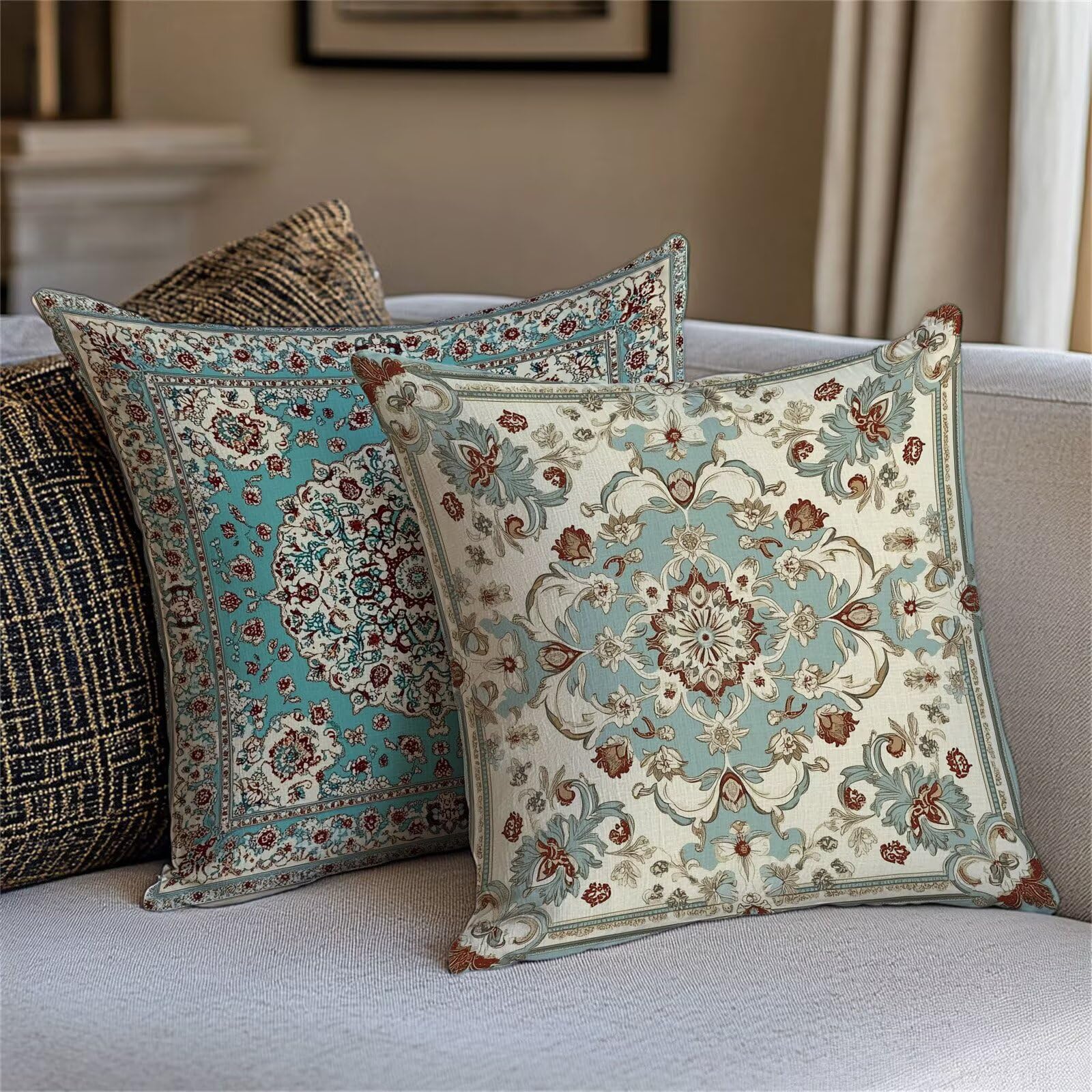 Coussin extérieur imperméable bleu pour salon de jardin et terrasse | Lot de 2 taies 40x40