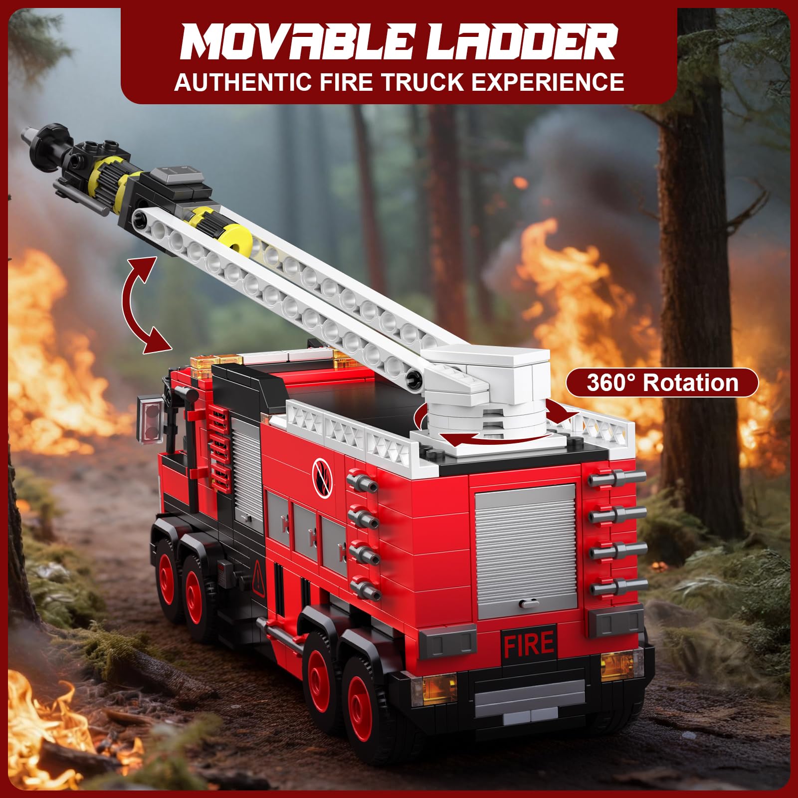 Mould King 24094 MOC Kit de modélisation technique pour camion avec échelle de toit pliable, briques de construction de camion de pompier, cadeaux pour 8 ans et plus (752 pièces)