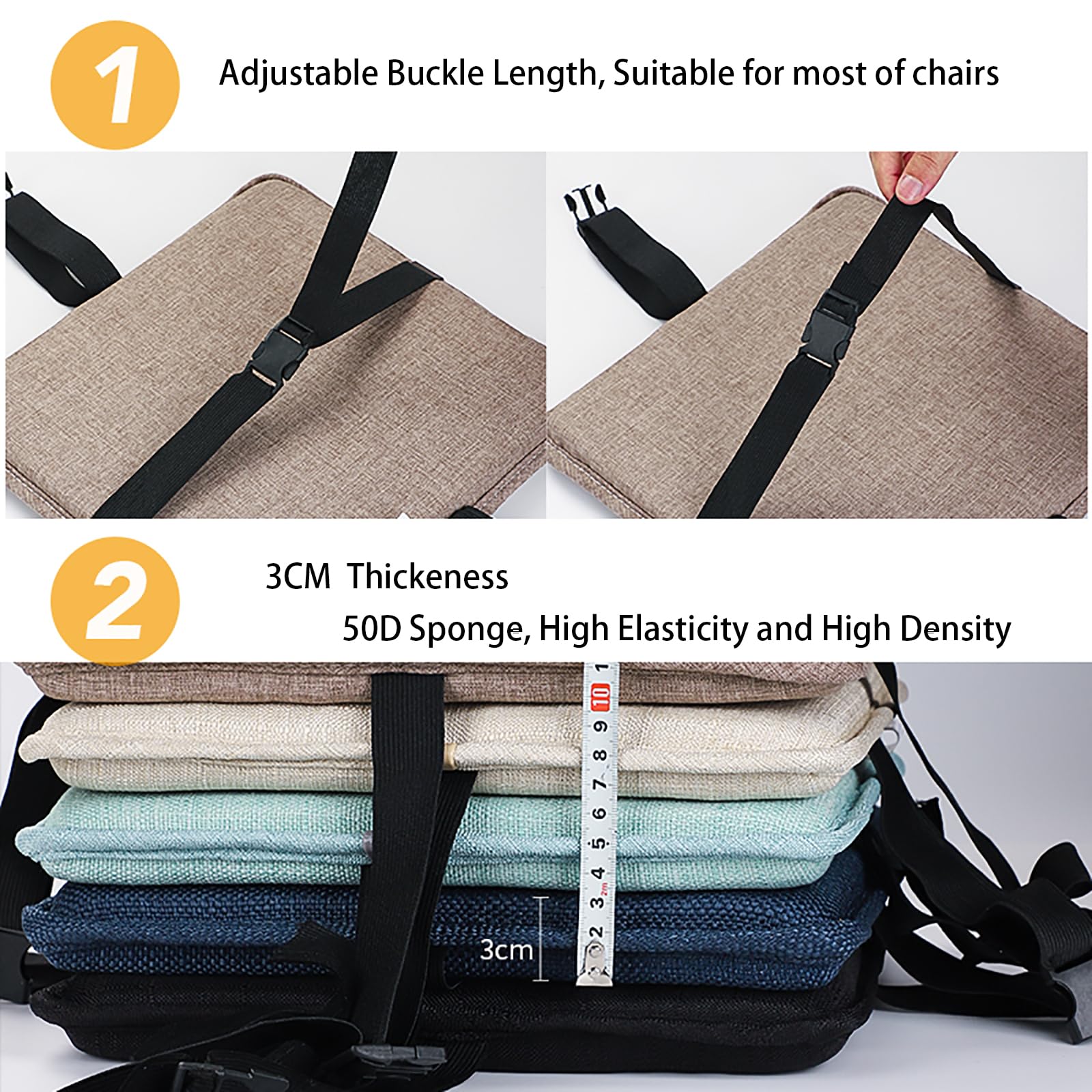 Greenjin 2 Pack Square Bar Stool Cushions Non-Slip Chair Pads with Ties 12