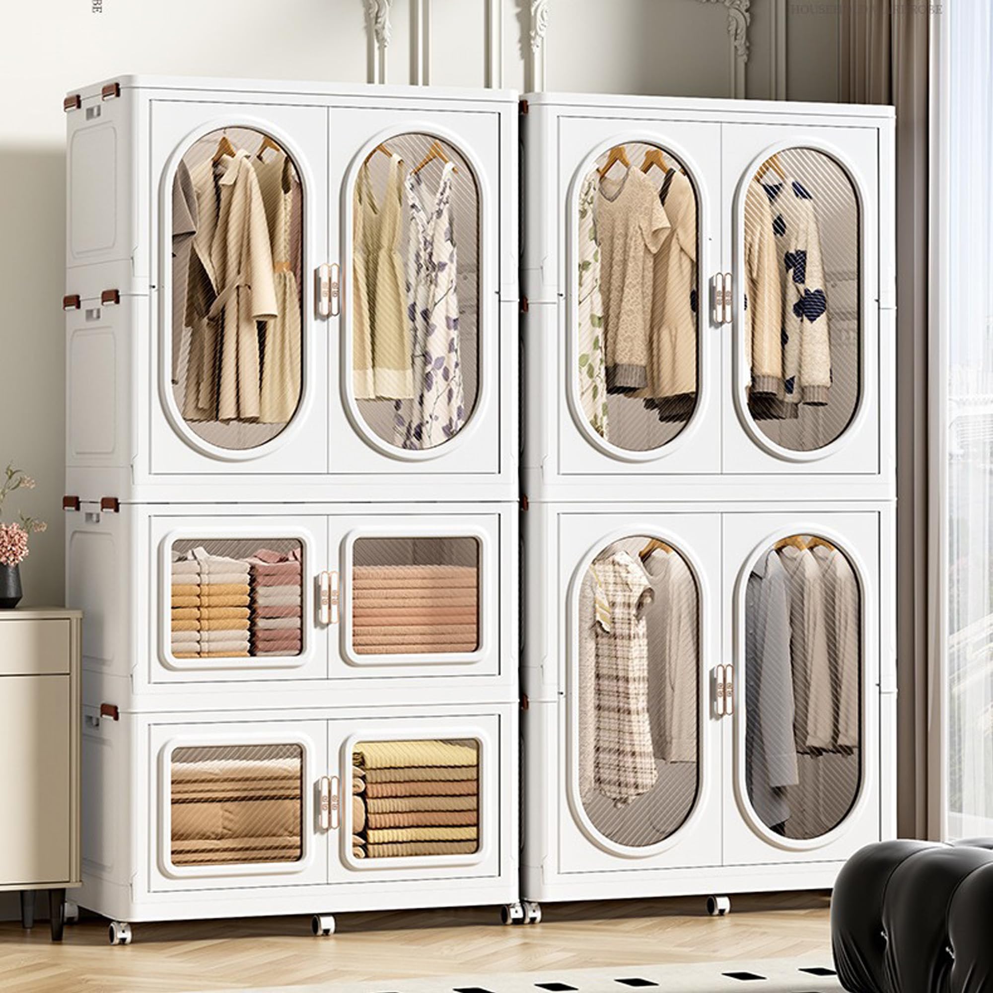MECORLOR Aufbewahrungsbox mit Deckel & Rollen - Ordnungssystem für Kleiderschrank, Stapelbare Aufbewahrungskiste, Platzsparende Aufbewahrungsbox (PL 84-T1)