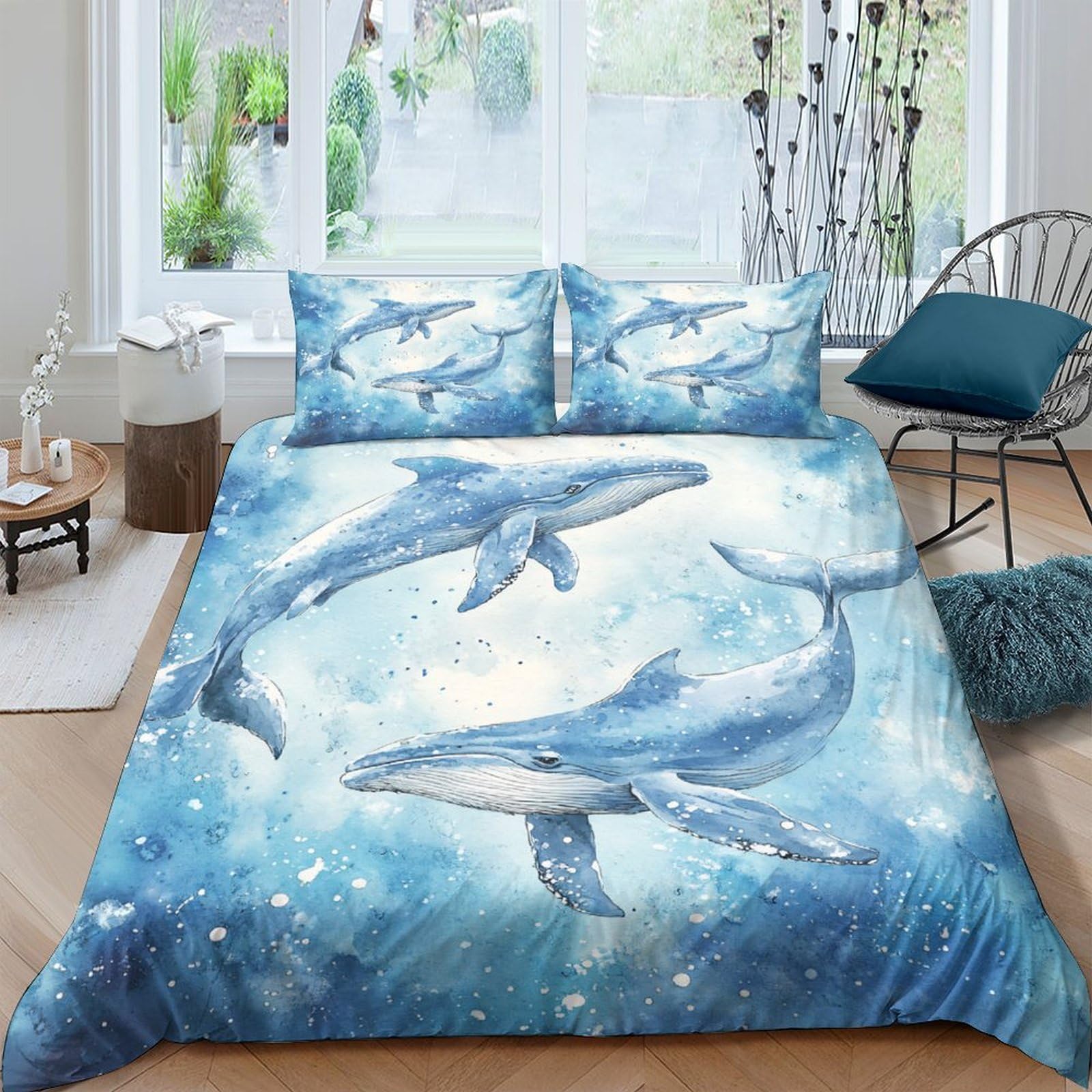 Ctjqhvkz Style-8 3D Printed Ocean Whale Fitted Sheet Microfiber Soft Blue Underwater Mattress Cover For Bedroom Guest Room Decor Single（135X200cm）