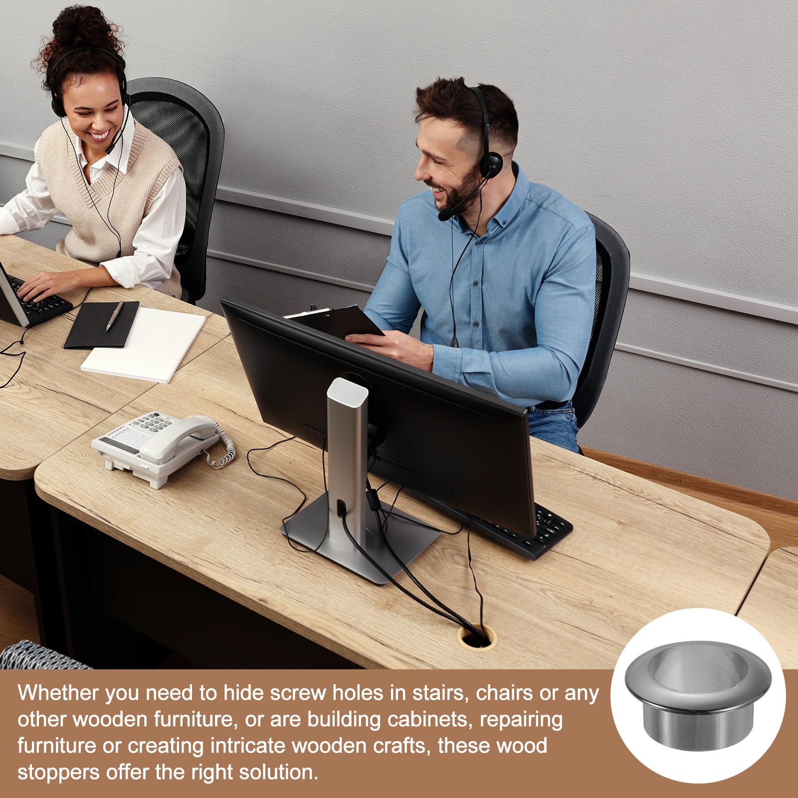 2-Pack 40mm Desk Grommets - Nylon Cable Hole Covers For Computer Desk Wire Management