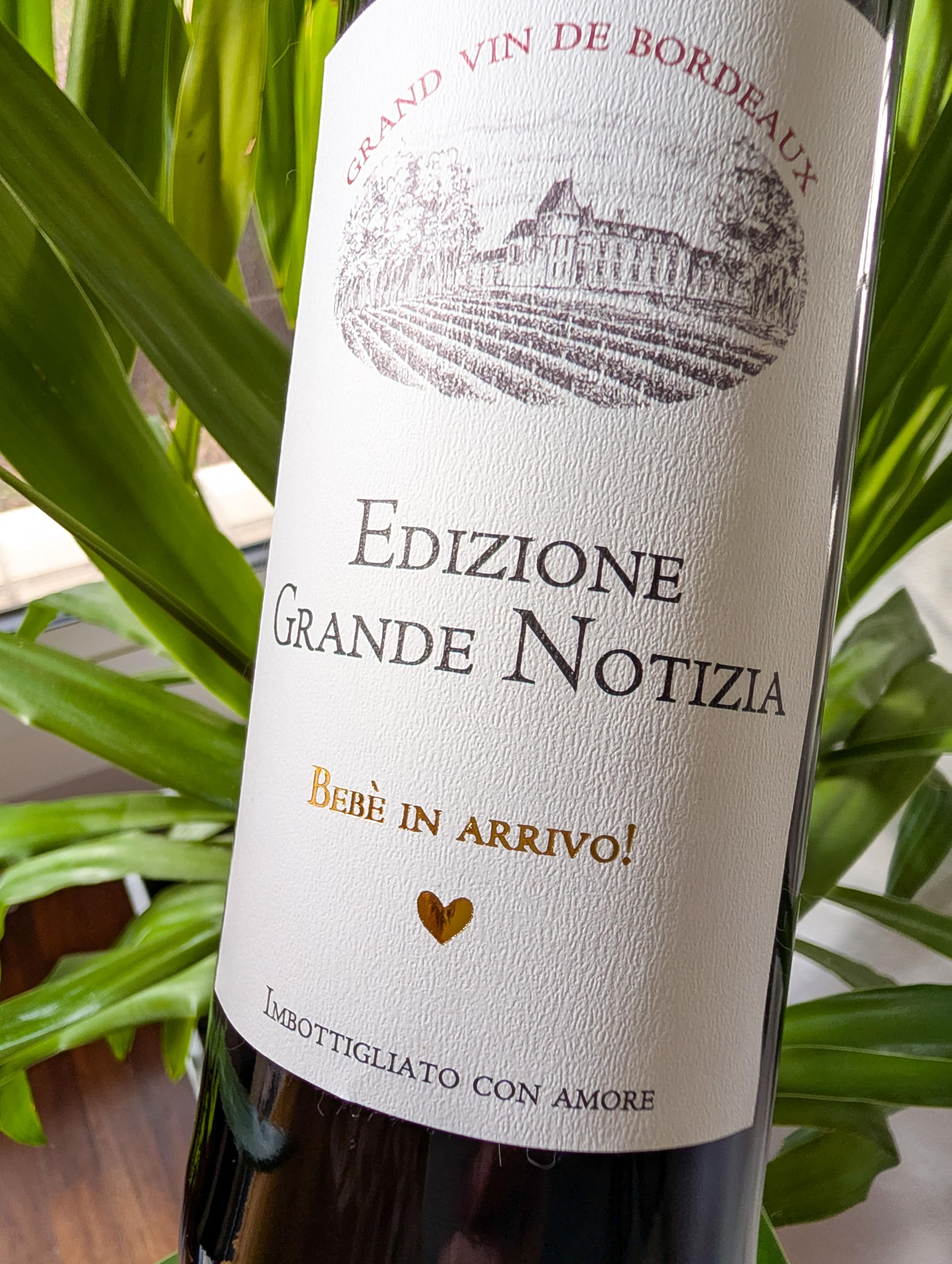 FunFest - Set da 4 Etichette Bottiglia di Vino Annuncio Gravidanza - "Château Grande Notizia" (Testo in Italiano)