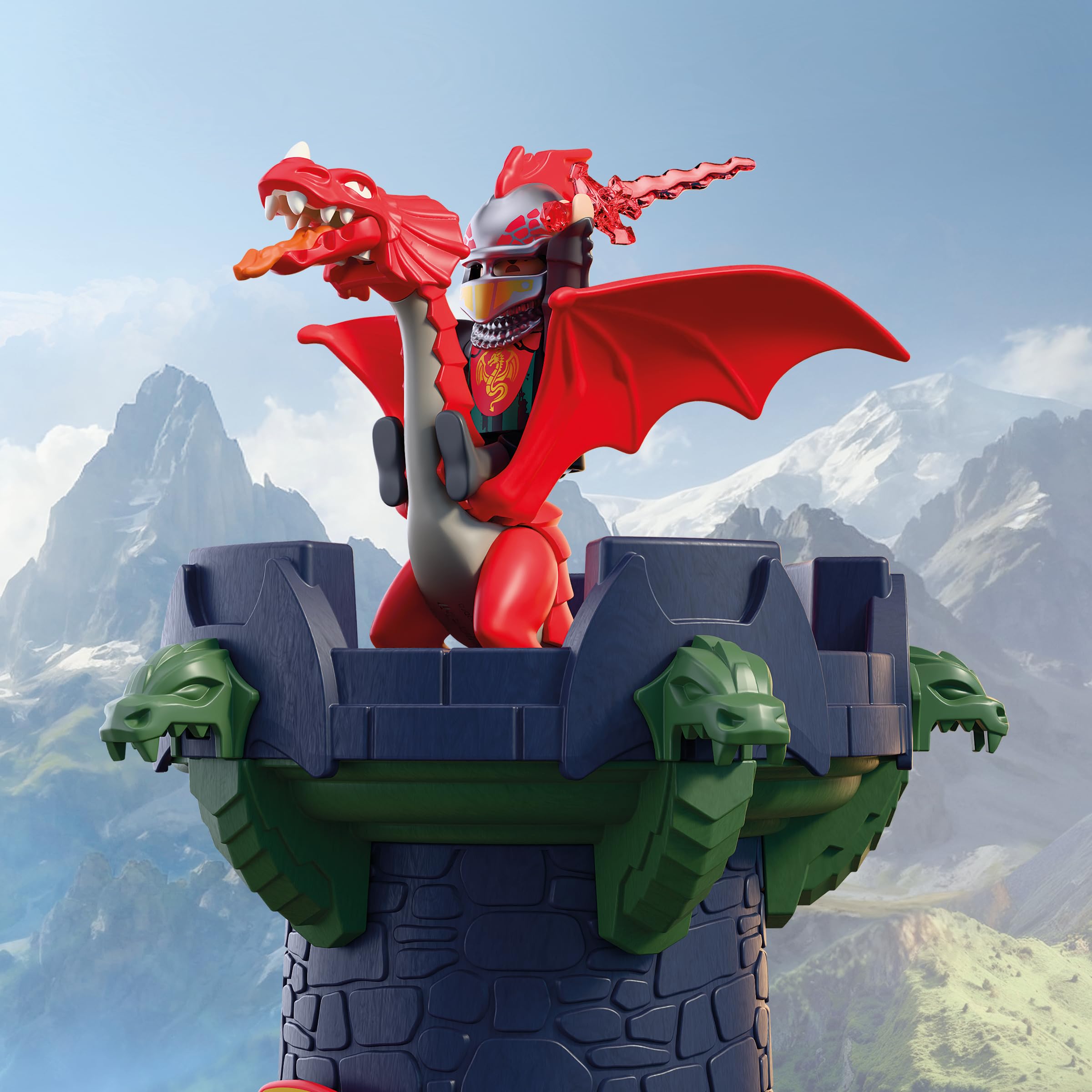 PLAYMOBIL | Knights | Wieża rycerzy smoków | wieża ze smokiem, mostem zwodzonym i jaskinia głowa smoka | zamek rycerski, zabawka dla dzieci od 4 lat | 72113