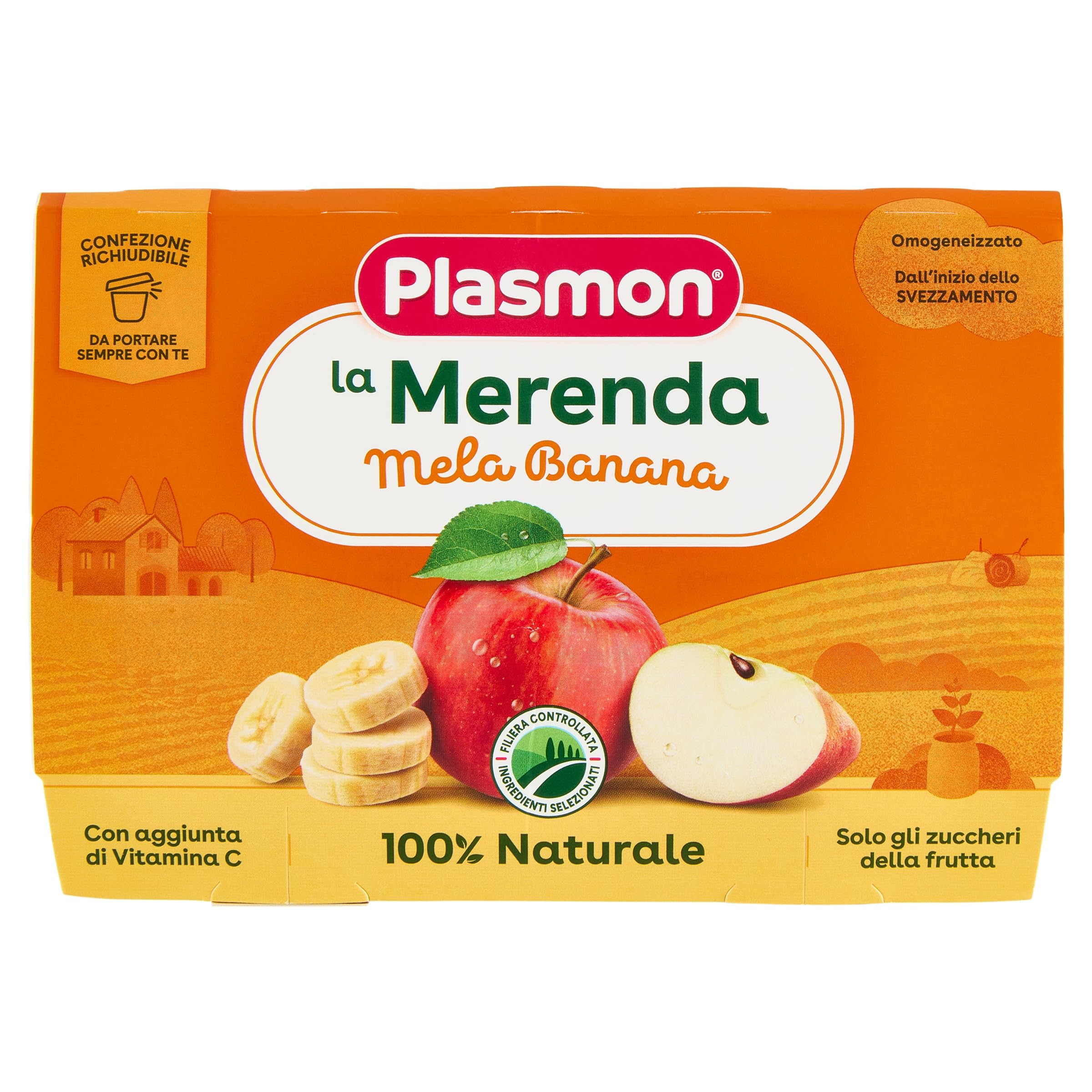 Plasmon Omogeneizzato La Frutta dei Bambini Mela e Banana - 24 Vaschette da 100gr