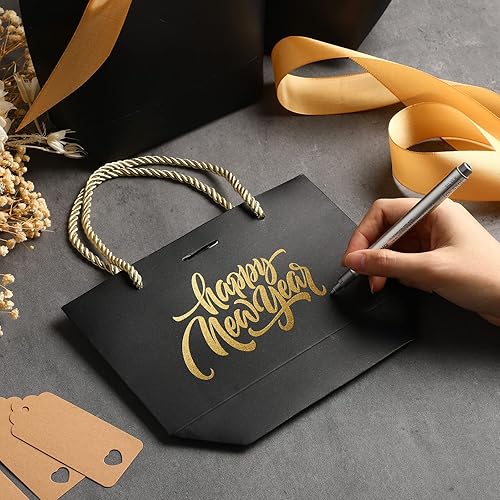 Miniatura 4 de 30 juegos de bolsas de regalo con asas, 3 tamaños, bolsa de regalo de fiesta con cinta, bolsa de regalo negra con etiquetas de regalo de papel y