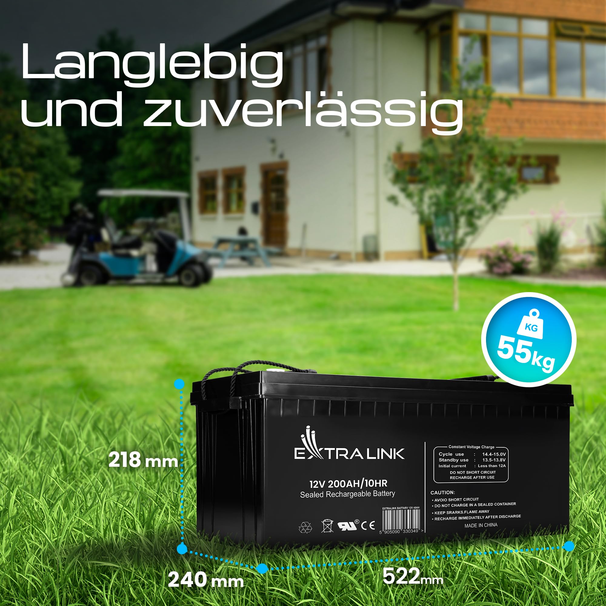 Extralink AGM Batterie 12V 200Ah – wartungsfrei, auslaufsicher, Deep Cycle – langlebige Versorgungsbatterie für Photovoltaik, Wohnmobil, USV, Inselanlage & Notstromversorgung