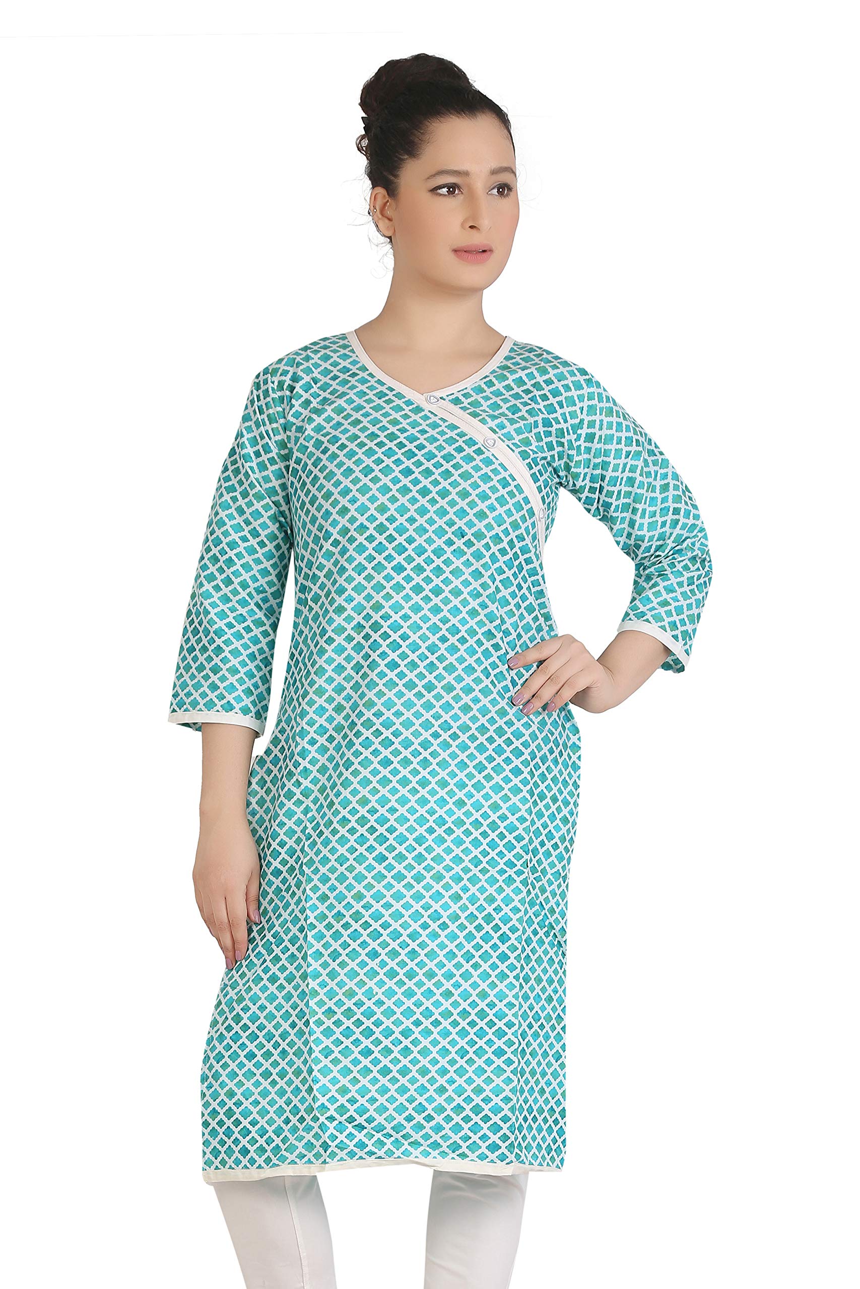 FCK-3 Cotton Blend Printed Three Fourth Sleeves Kurti for Women