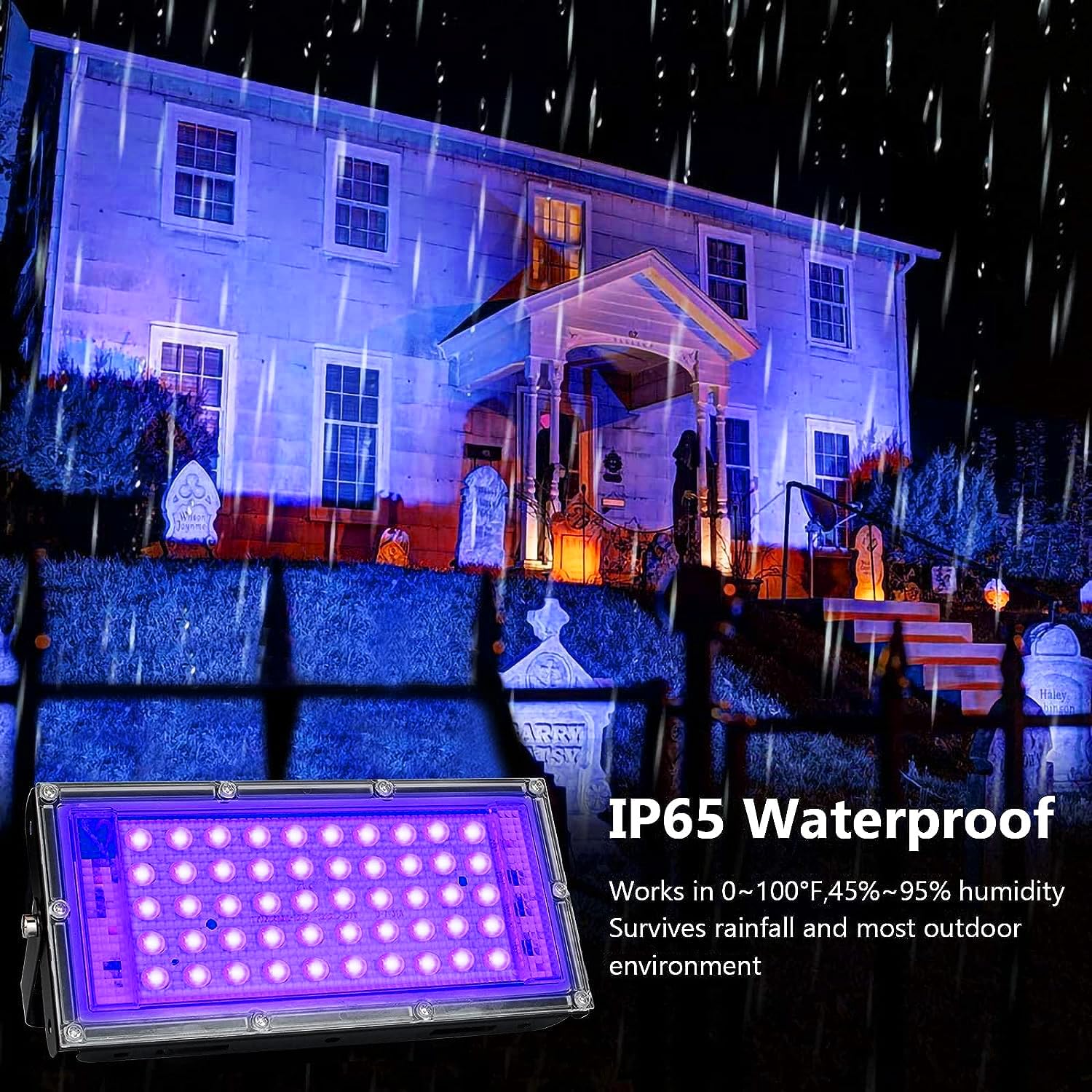 Luce Nera UV 50W, Indmird Faretto UV LED con Interruttore, 395-400nm Potente Faro UV Impermeabile IP65 Lampada UV per Festa Glow,Pittura,Acquario,Natale,Halloween