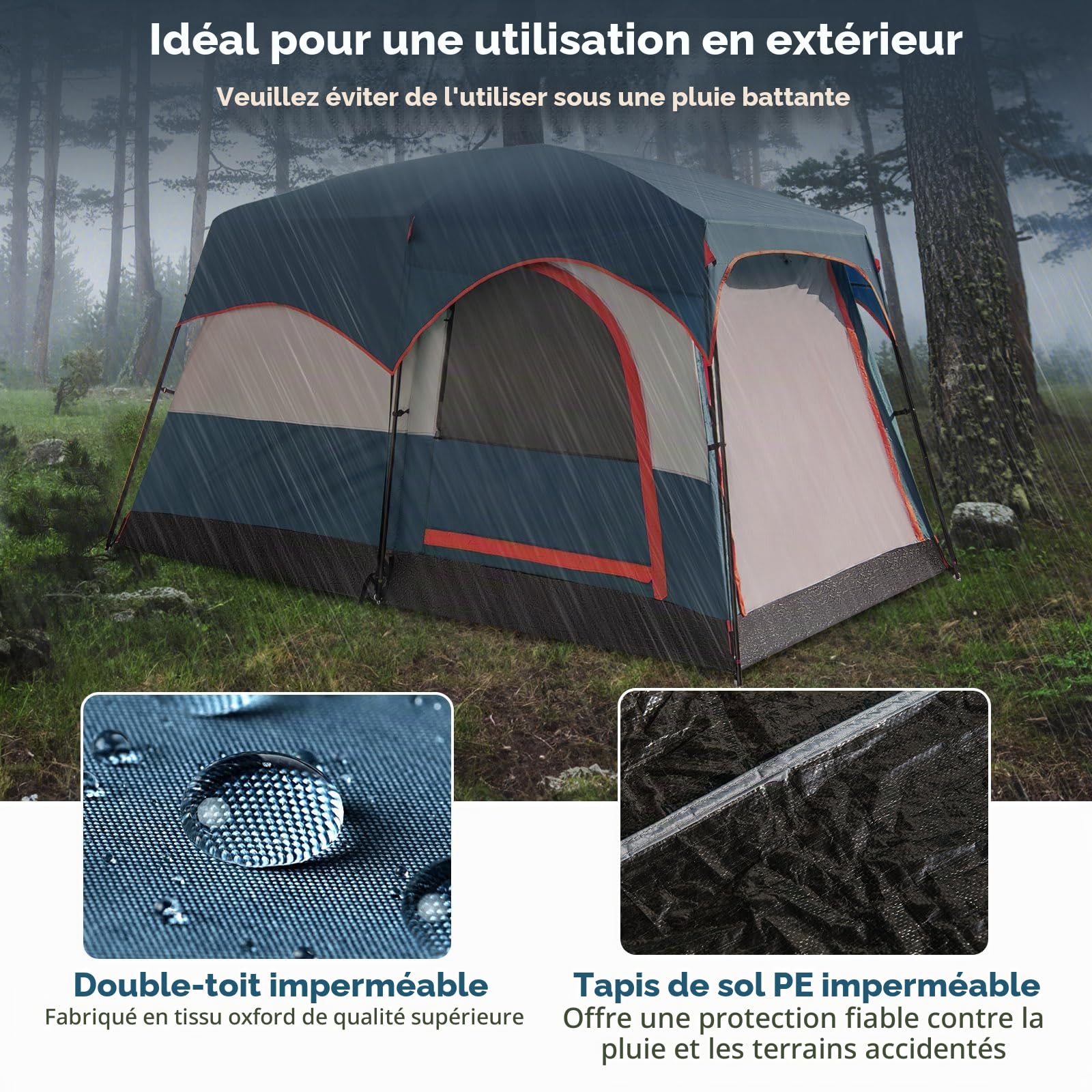 GOPLUS Tente de Camping pour 6 Personnes avec 2 Chambres Séparées, Double Couche & Double Toit, Bâche PE & Fenêtres en Filet, Tente Familiale Imperméable et Coupe-Vent avec Sac de Transport