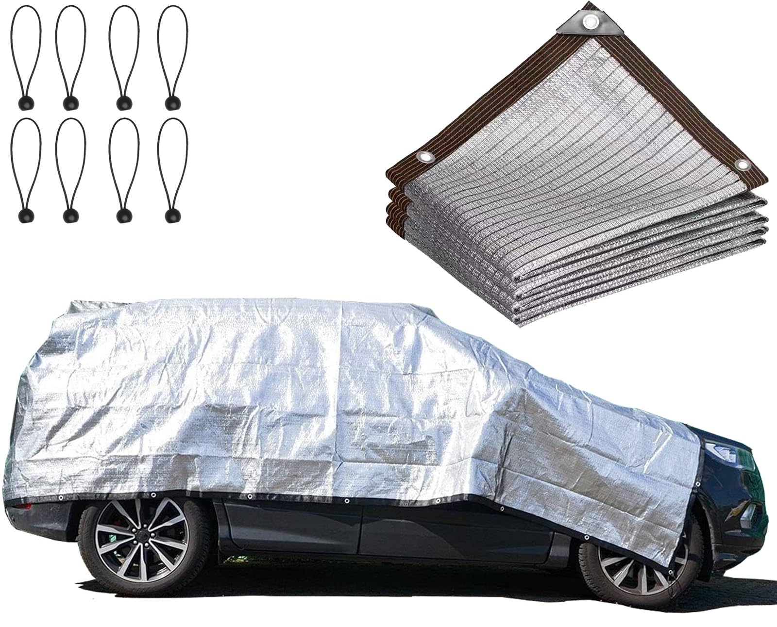 Iksya Silver 95% Aluminet Shade Cloth With Grommets For Car - Sun Uv Reflective Cloth Reuse Shade Net With Edges And Holes Shade Sail For Cars Pergola Chicken Coops Dogs Outdoor Shade Covers(4X5m/13X16ft)